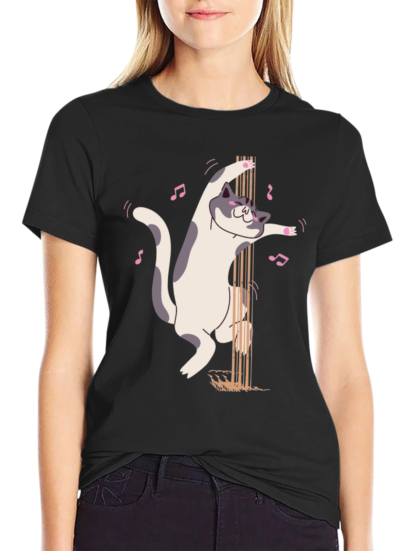 Pole Dancing Cat Graphic T-Shirt