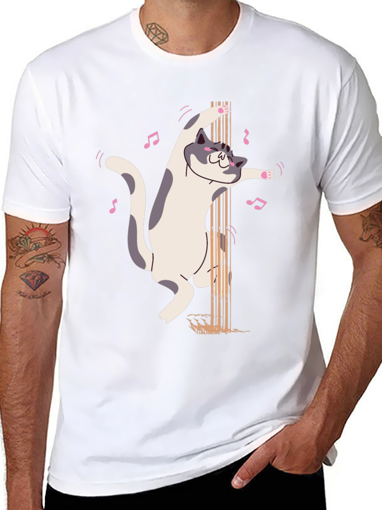 Pole Dancing Cat Graphic T-Shirt