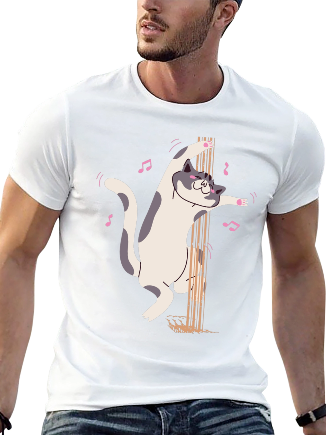 Pole Dancing Cat Graphic T-Shirt