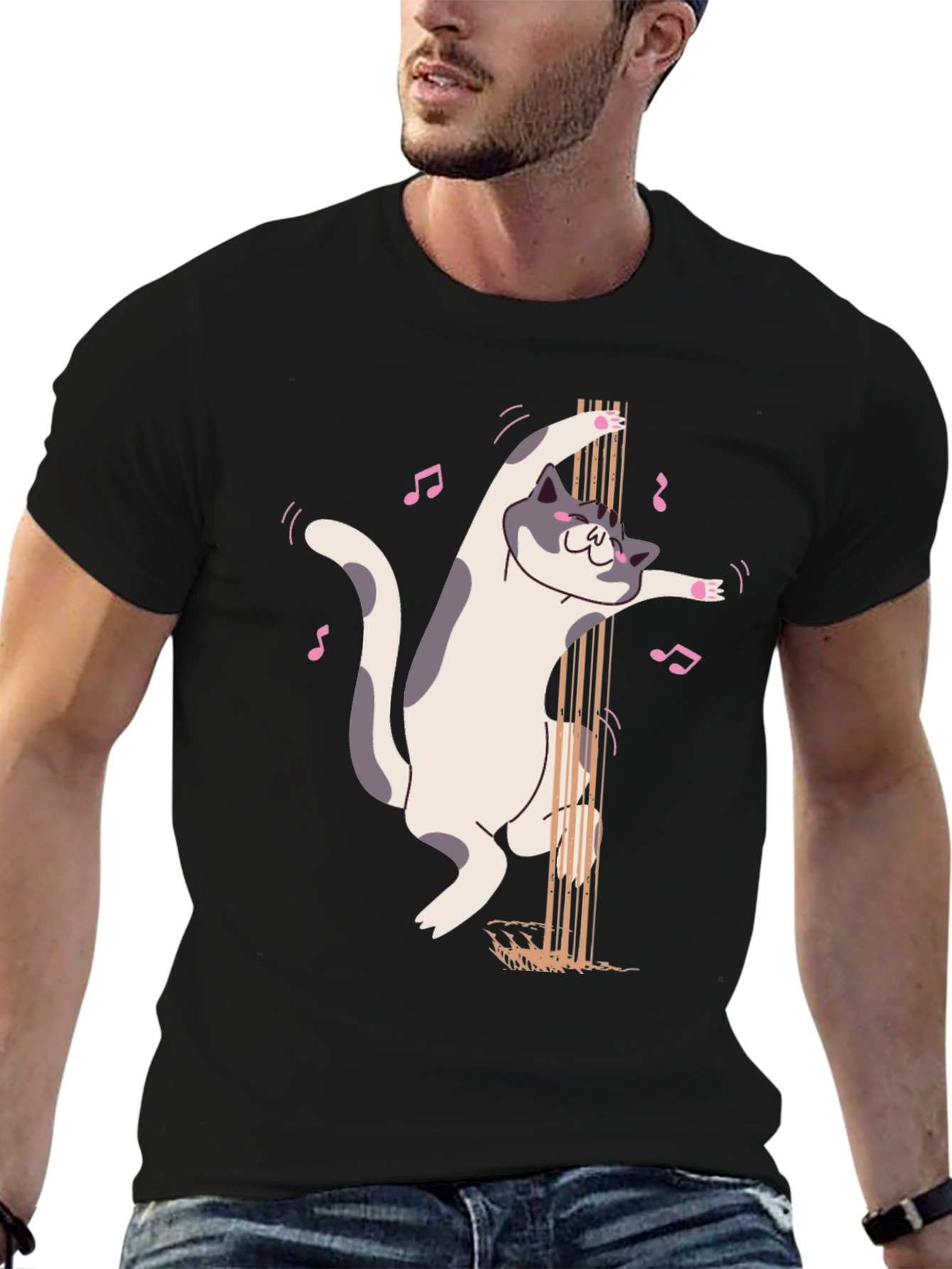 Pole Dancing Cat Graphic T-Shirt