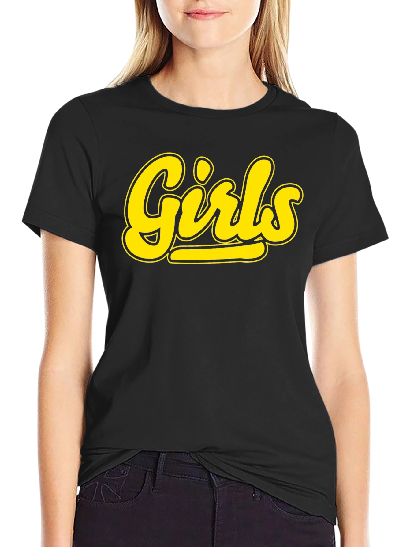 Girls Black T-Shirt - Bold Yellow Graphic Tee