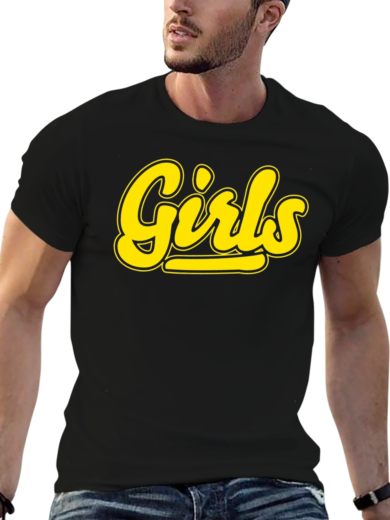 Girls Black T-Shirt - Bold Yellow Graphic Tee