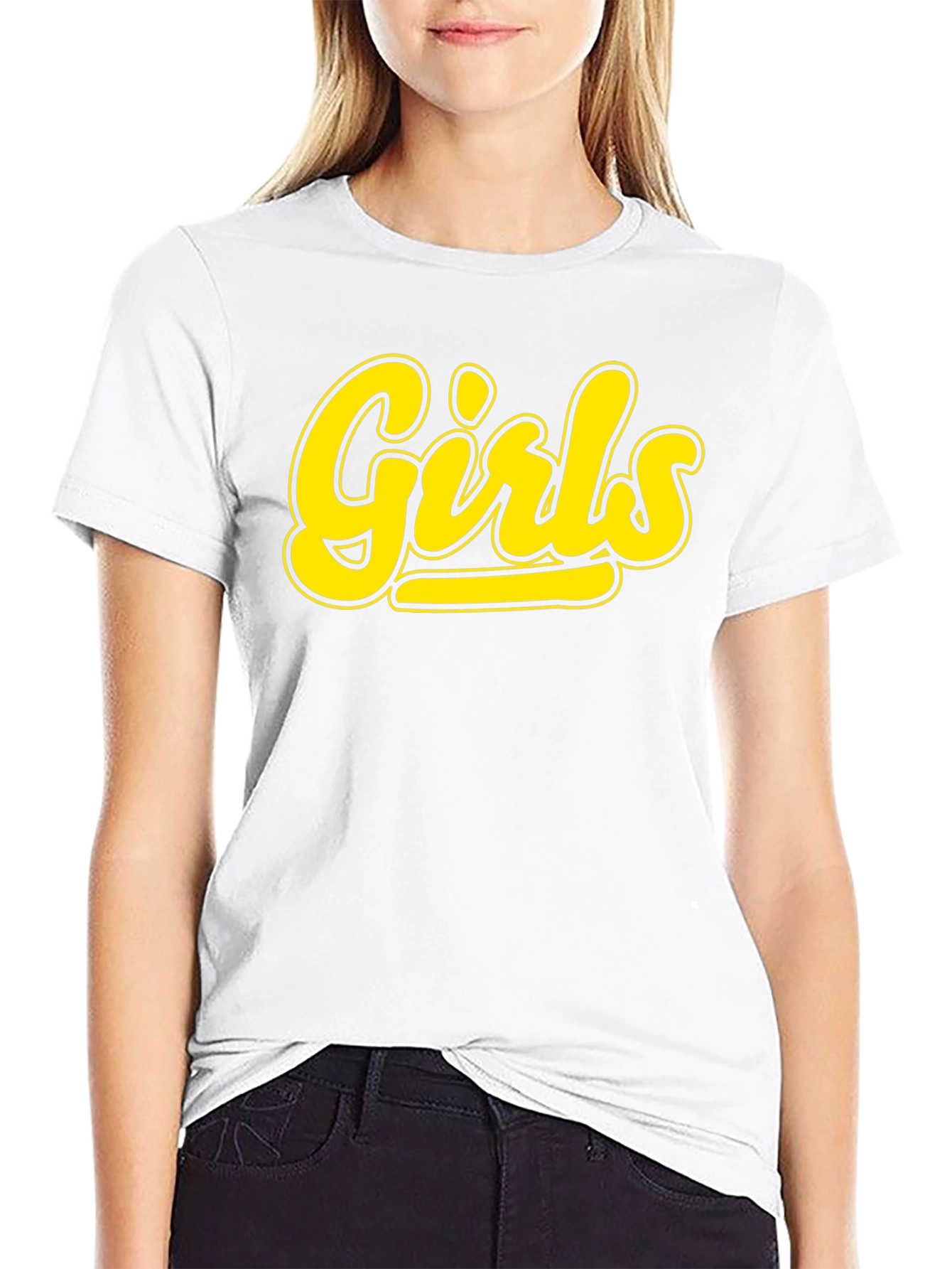 Girls Black T-Shirt - Bold Yellow Graphic Tee
