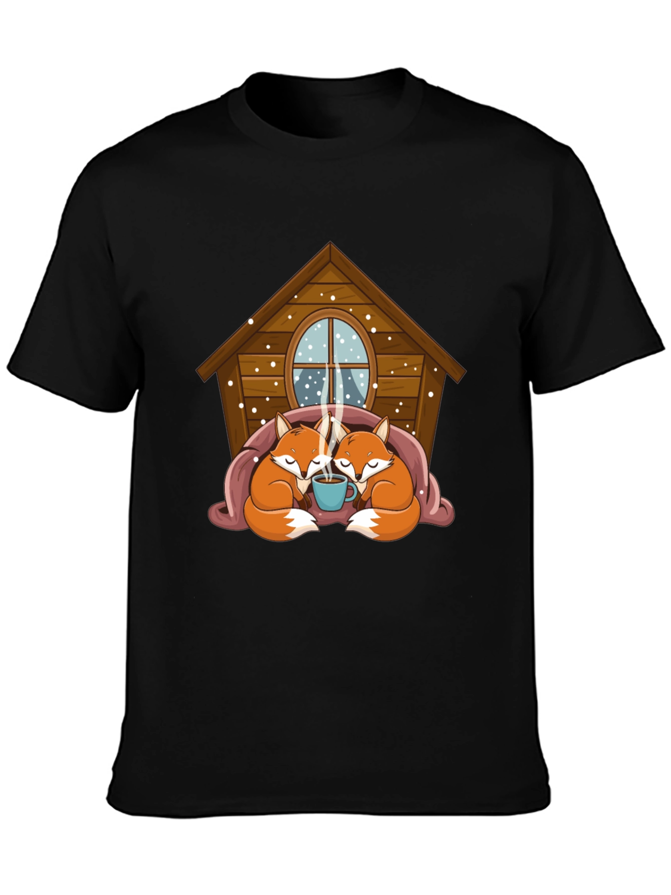 Cute Fox Couple Cozy Black T-Shirt