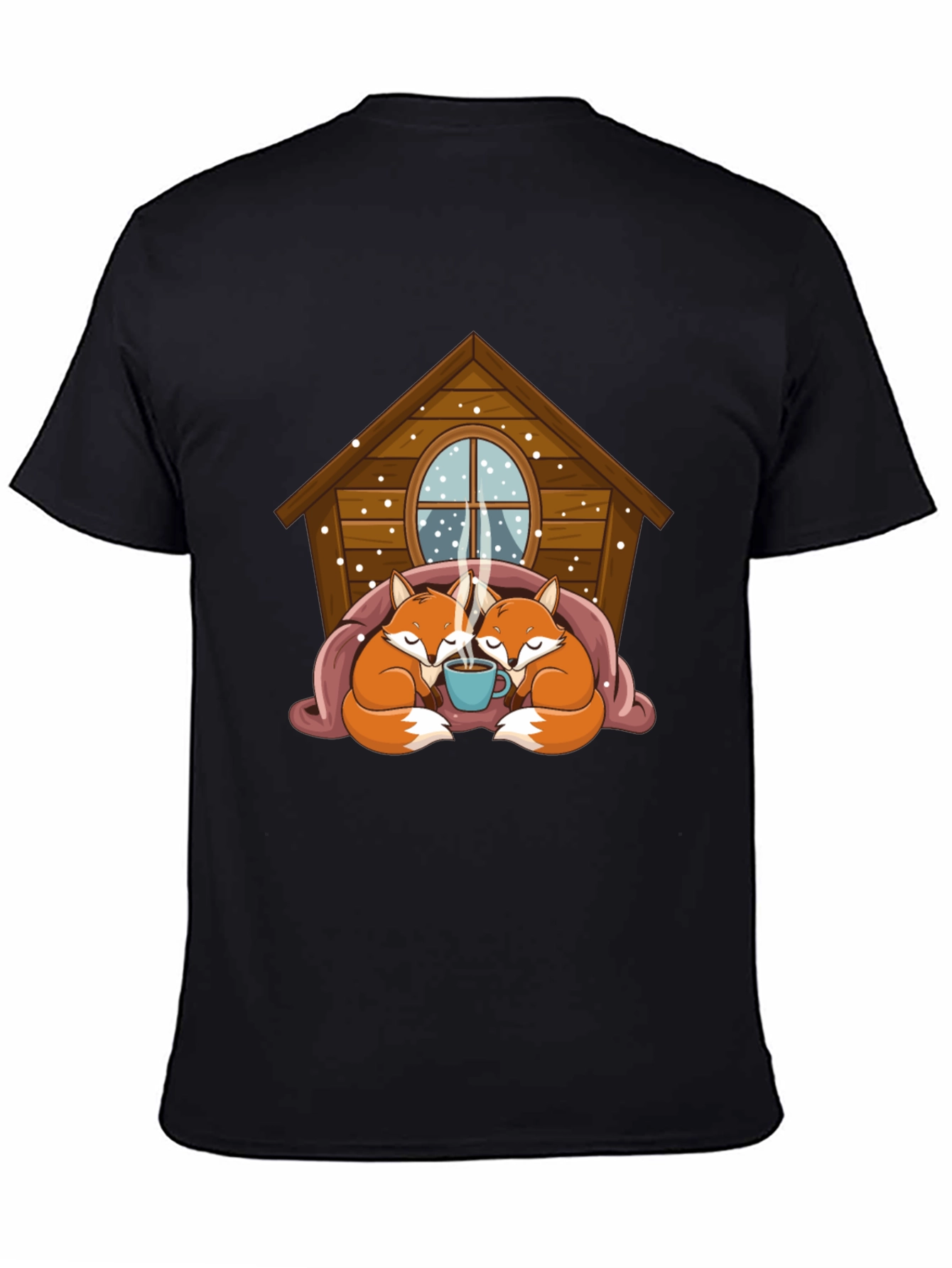 Cute Fox Couple Cozy Black T-Shirt