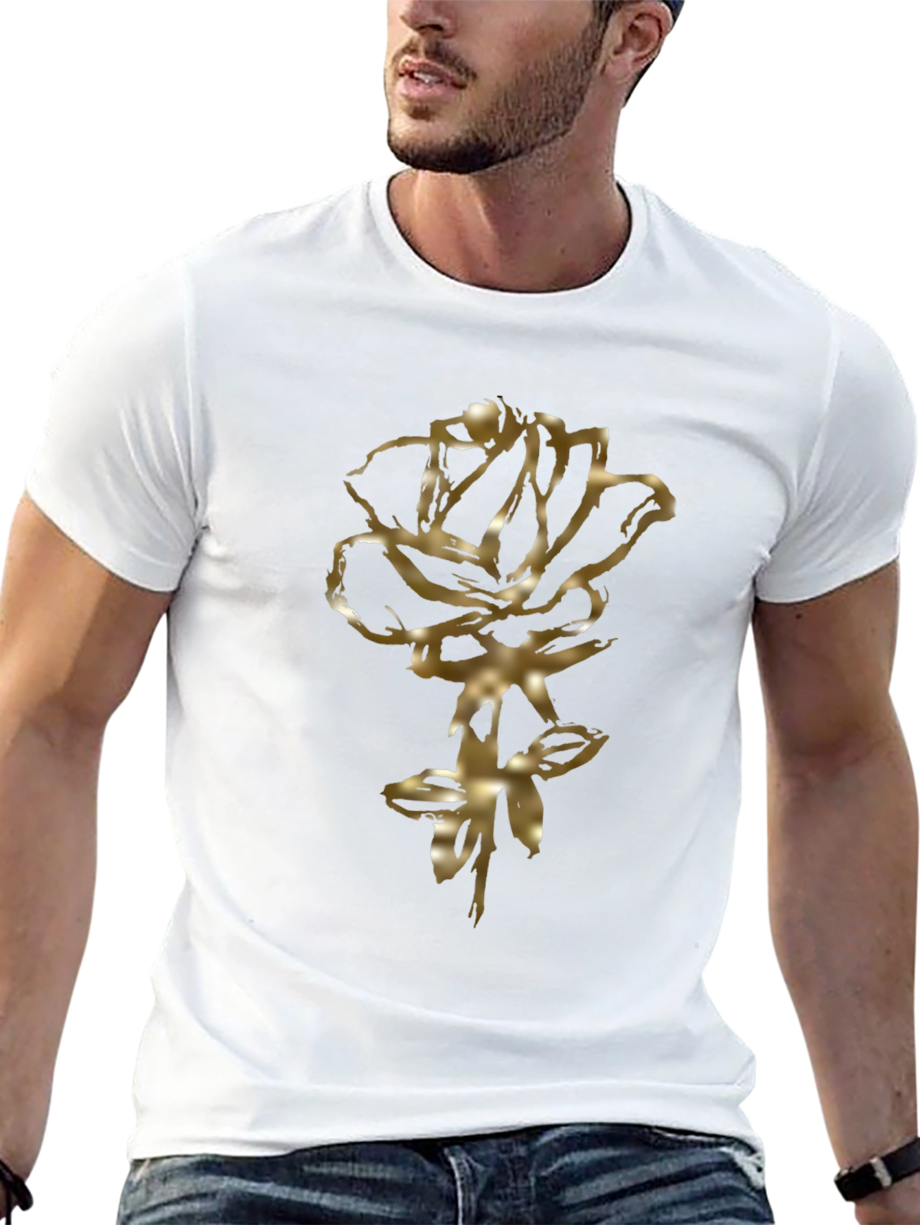 Golden Rose Graphic Black T-Shirt