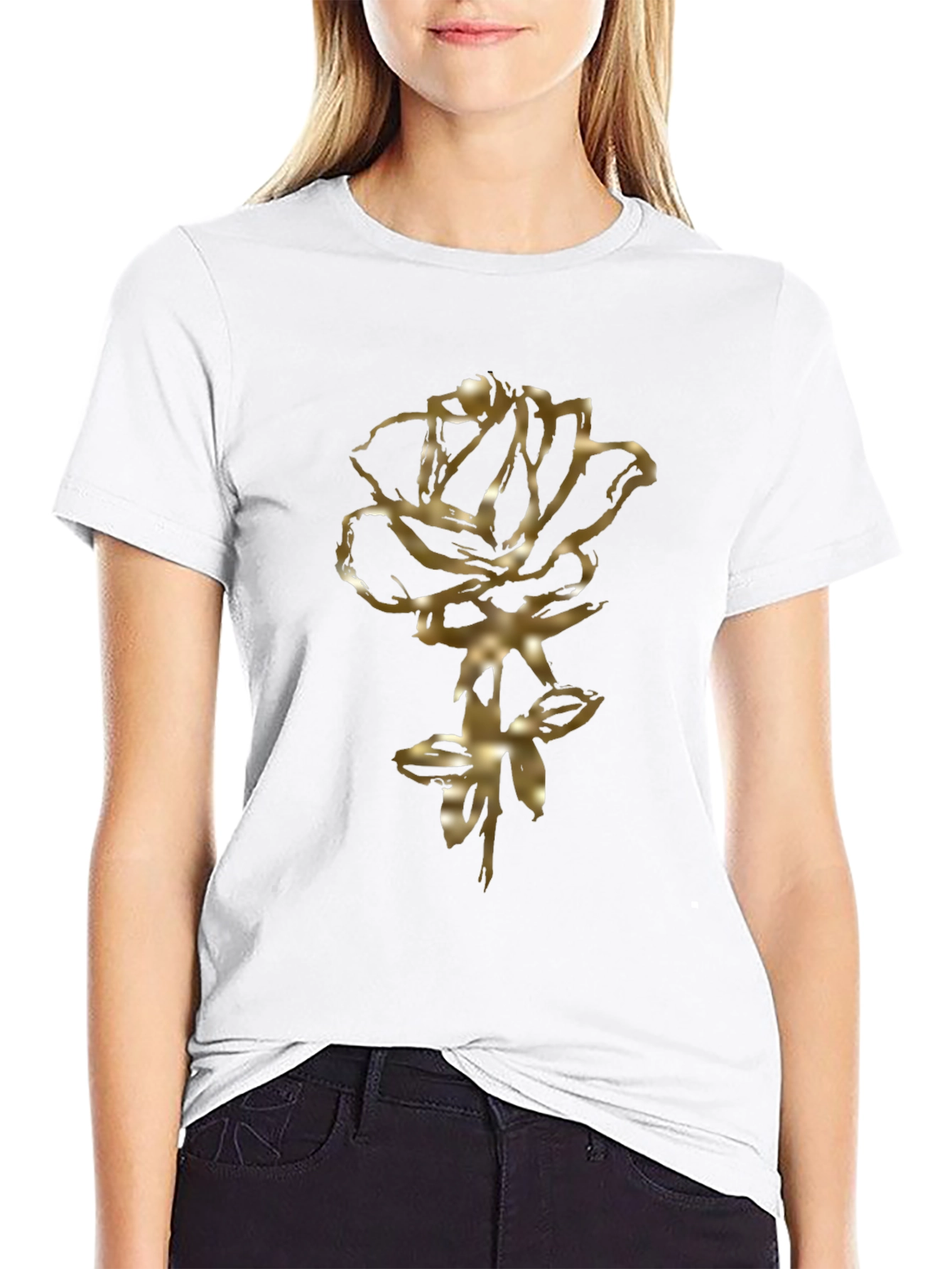 Golden Rose Graphic Black T-Shirt