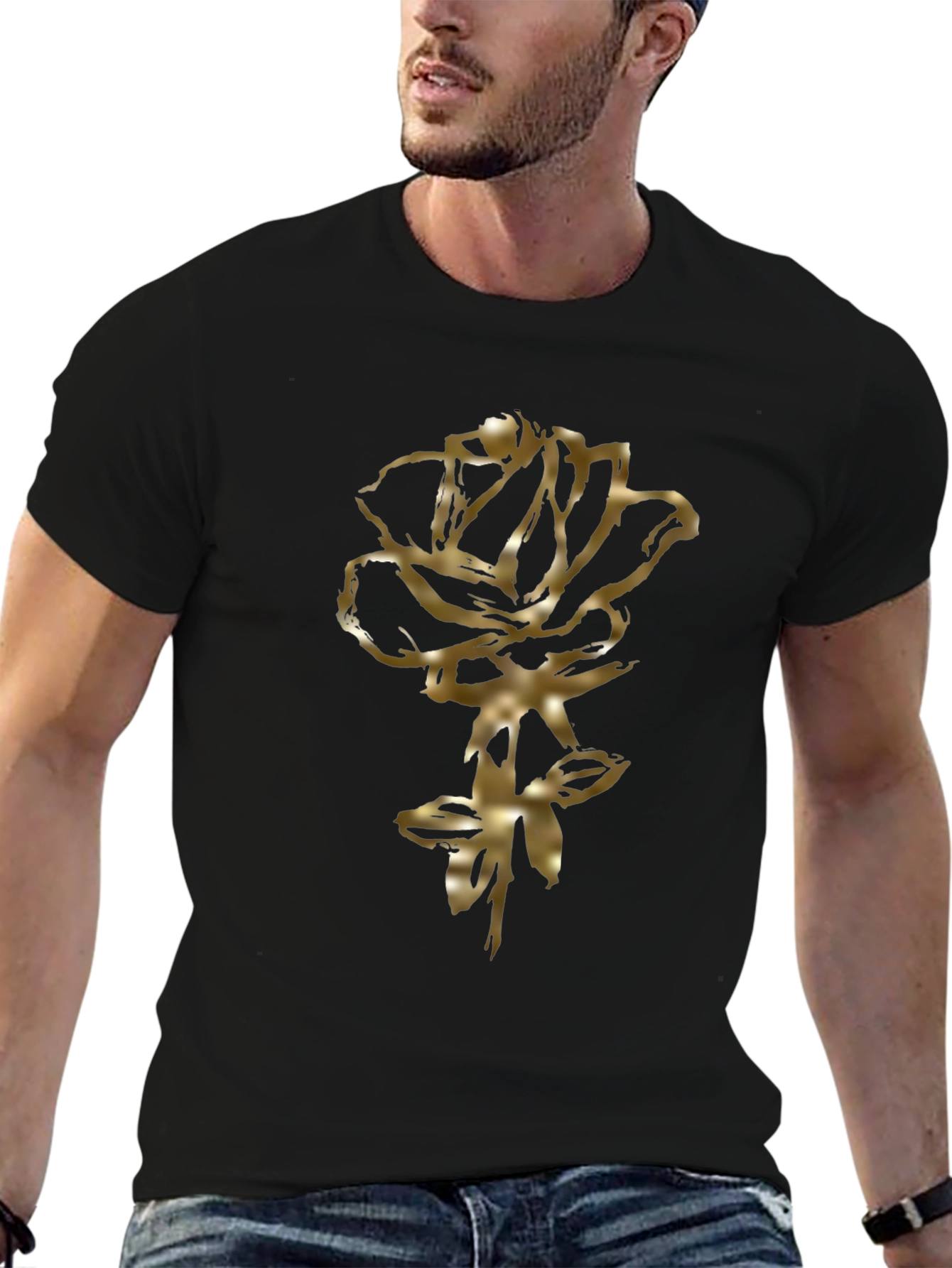 Golden Rose Graphic Black T-Shirt