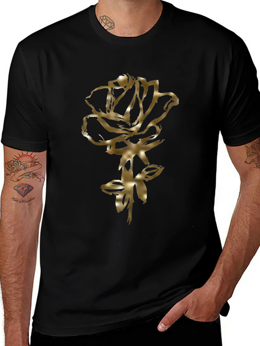 Golden Rose Graphic Black T-Shirt