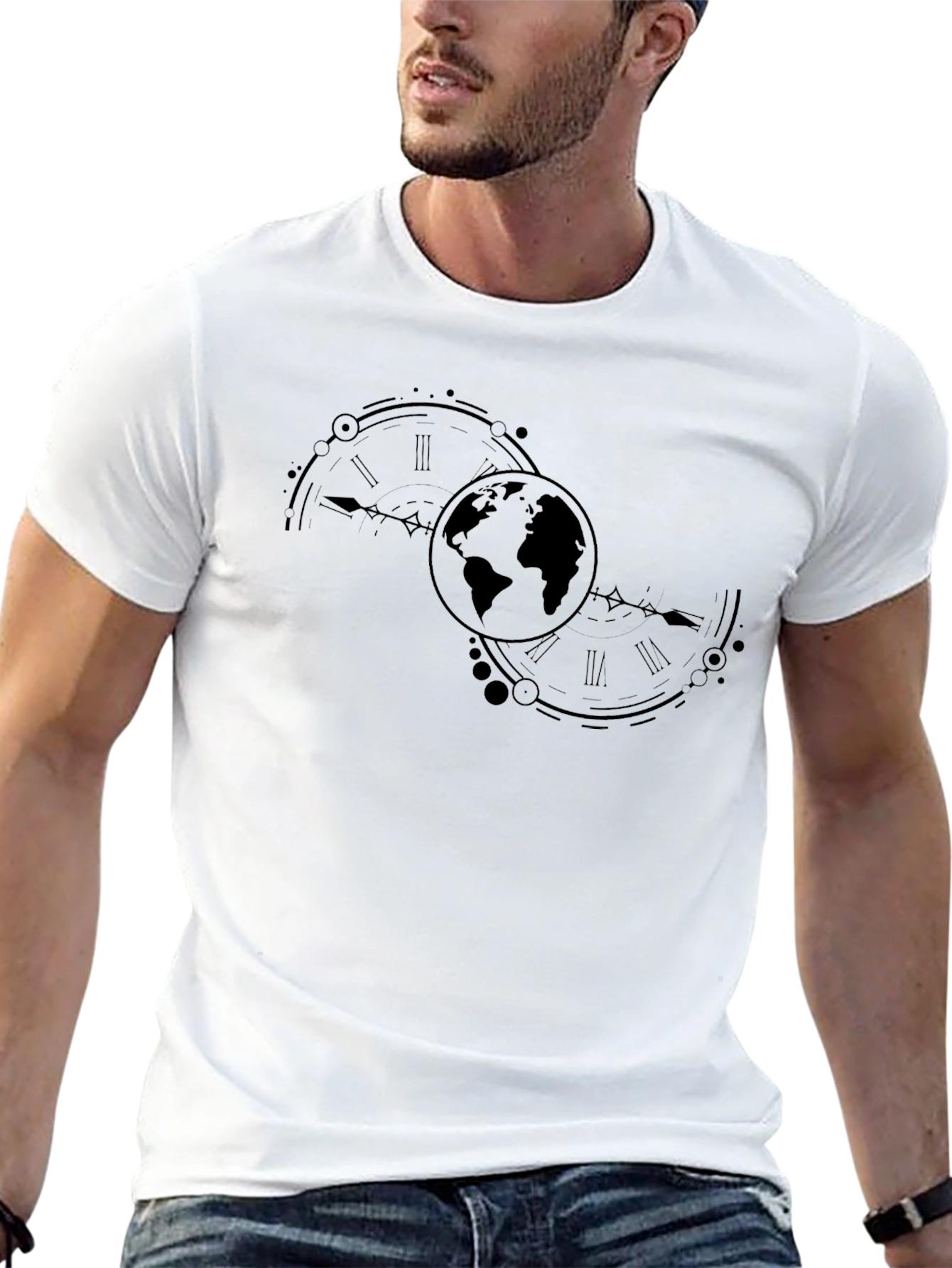 Globe & Time Black Graphic Tee