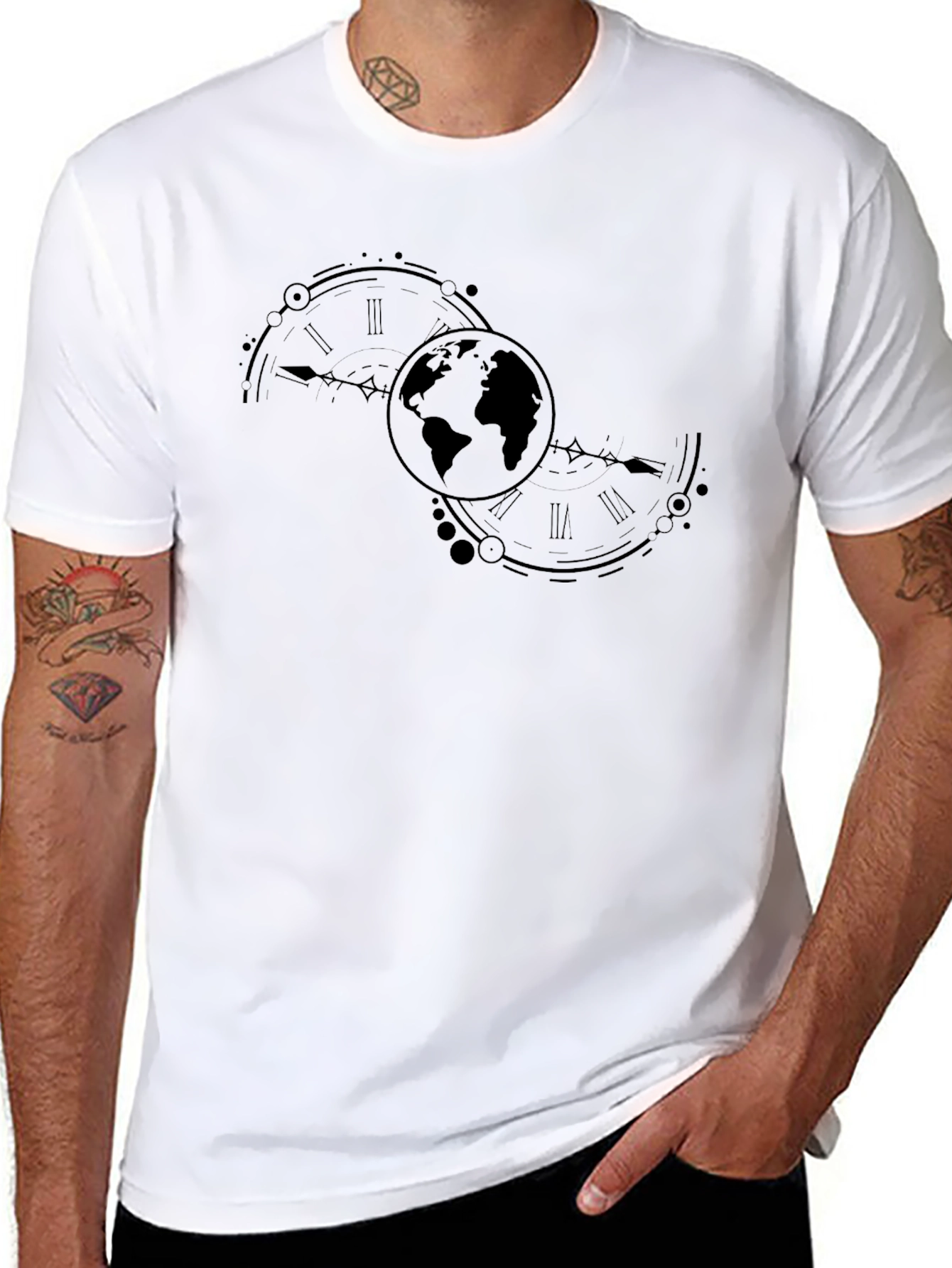 Globe & Time Black Graphic Tee