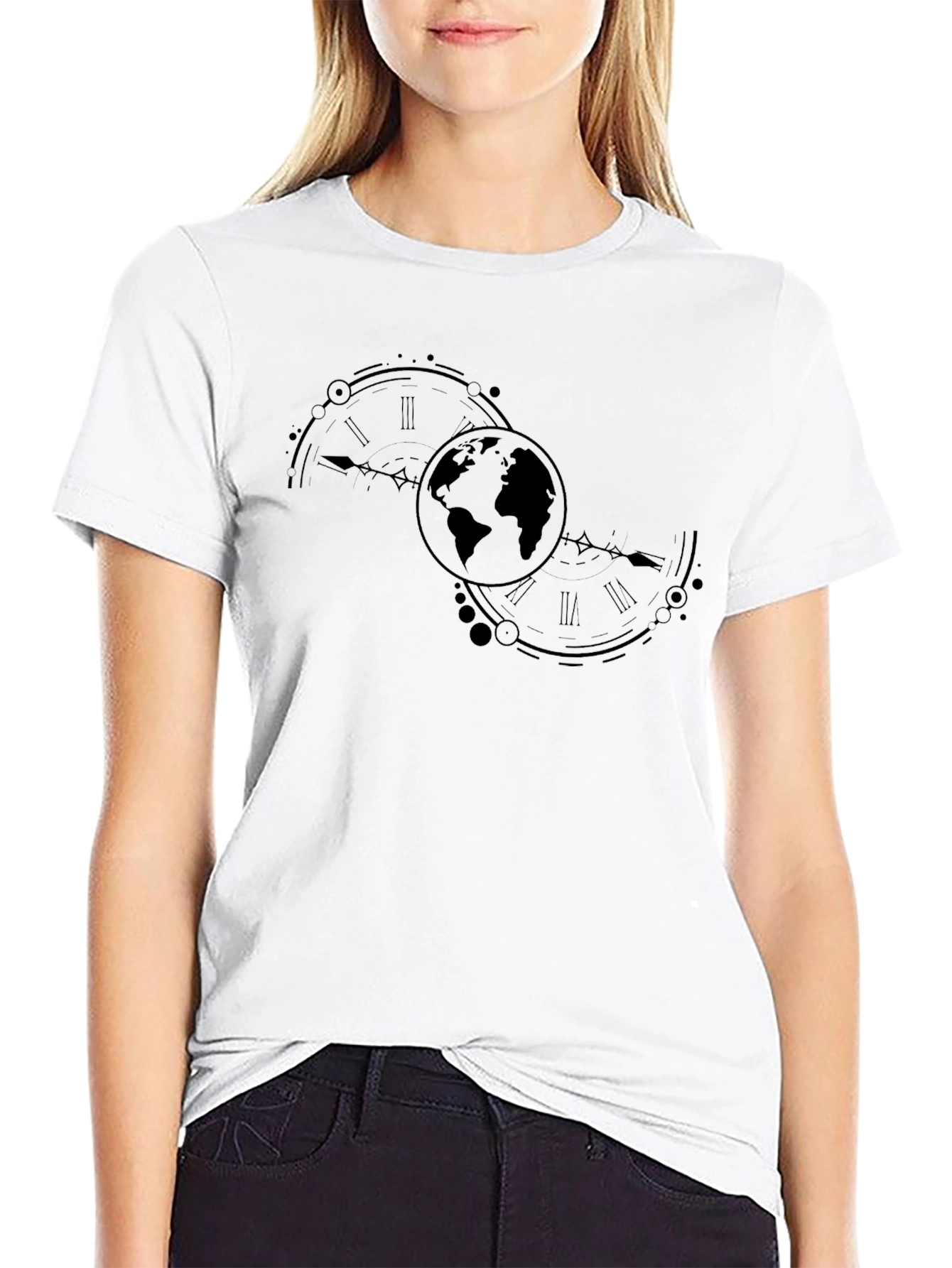 Globe & Time Black Graphic Tee