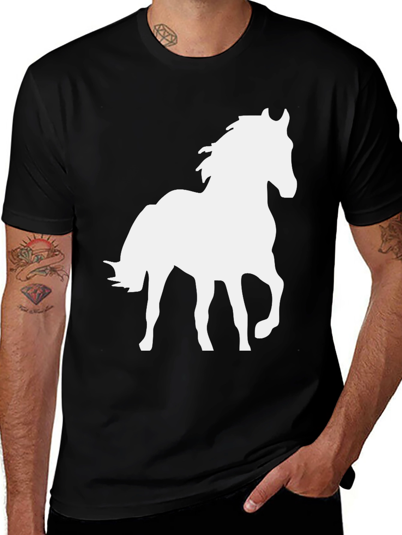 Black Horse Graphic T-Shirt for Men