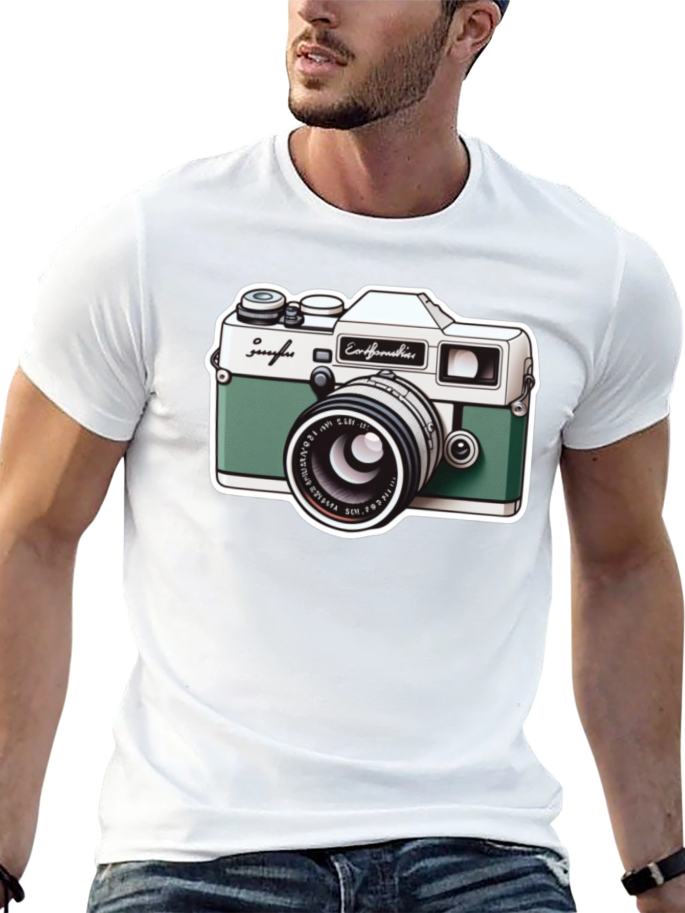 Retro Camera Graphic Tee - Black Cotton T-Shirt