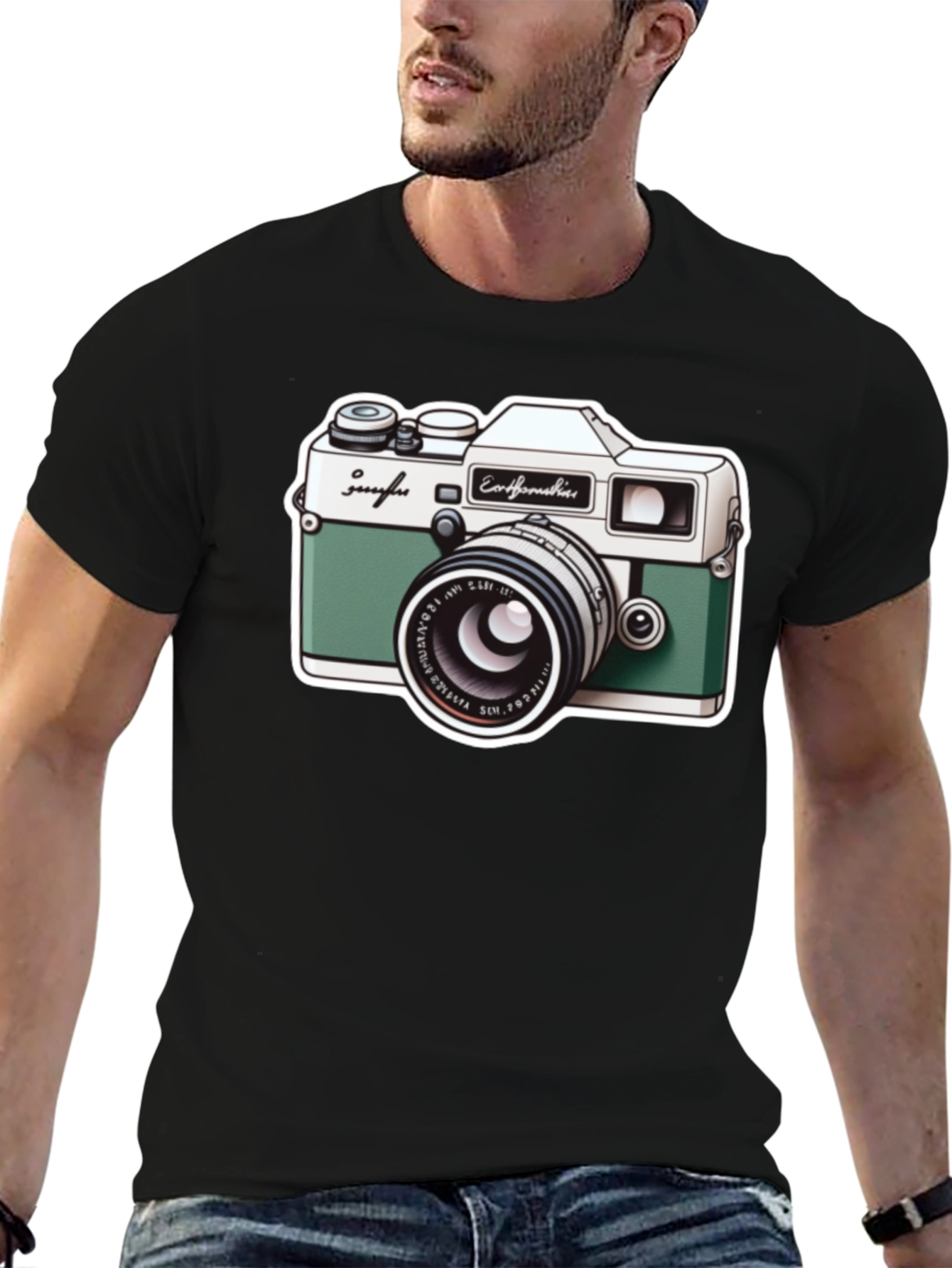 Retro Camera Graphic Tee - Black Cotton T-Shirt