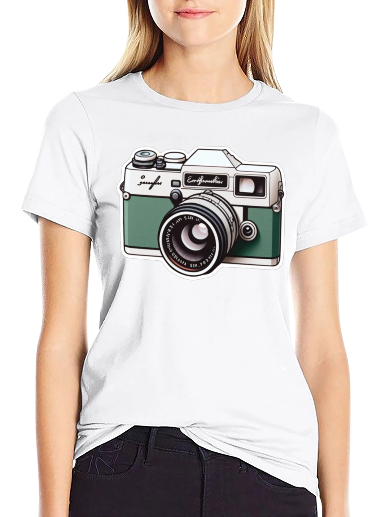 Retro Camera Graphic Tee - Black Cotton T-Shirt