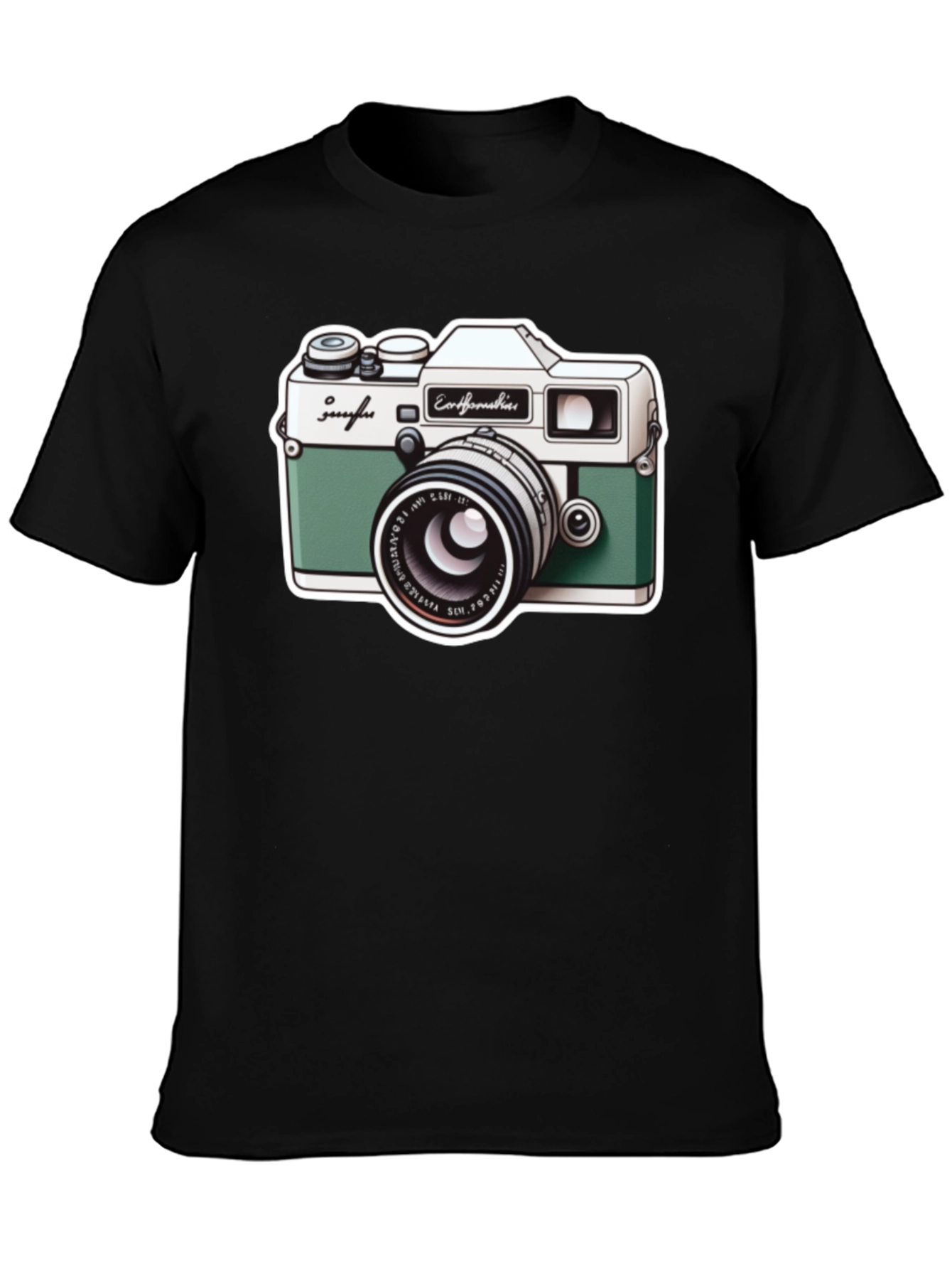 Retro Camera Graphic Tee - Black Cotton T-Shirt