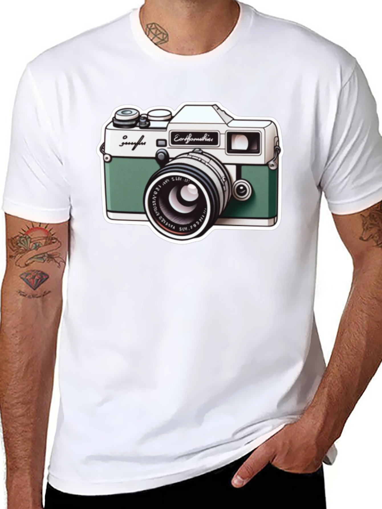 Retro Camera Graphic Tee - Black Cotton T-Shirt