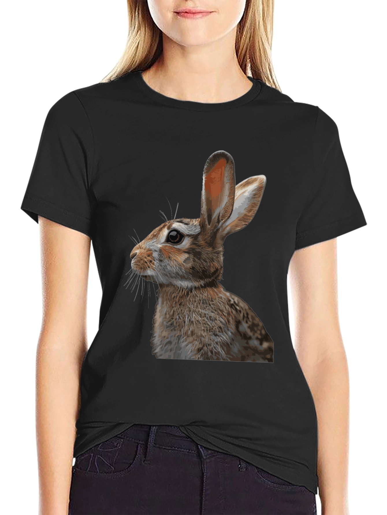 Rabbit Graphic T-Shirt - Black Cotton Tee