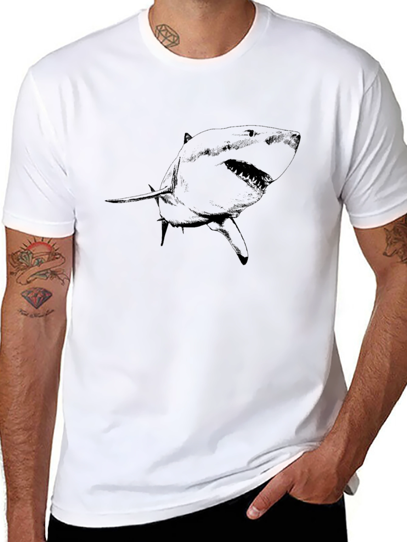 Shark Graphic Print T-Shirt - Black