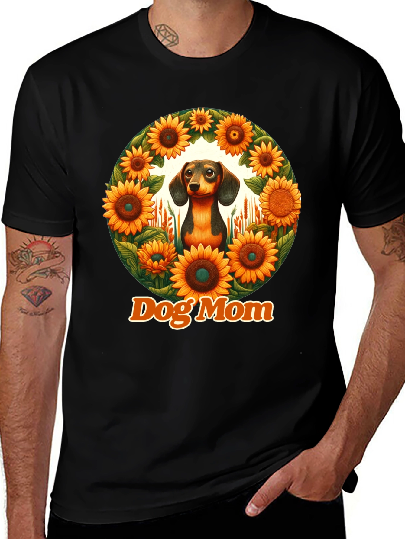 Dog Mom Dachshund Sunflower T-Shirt