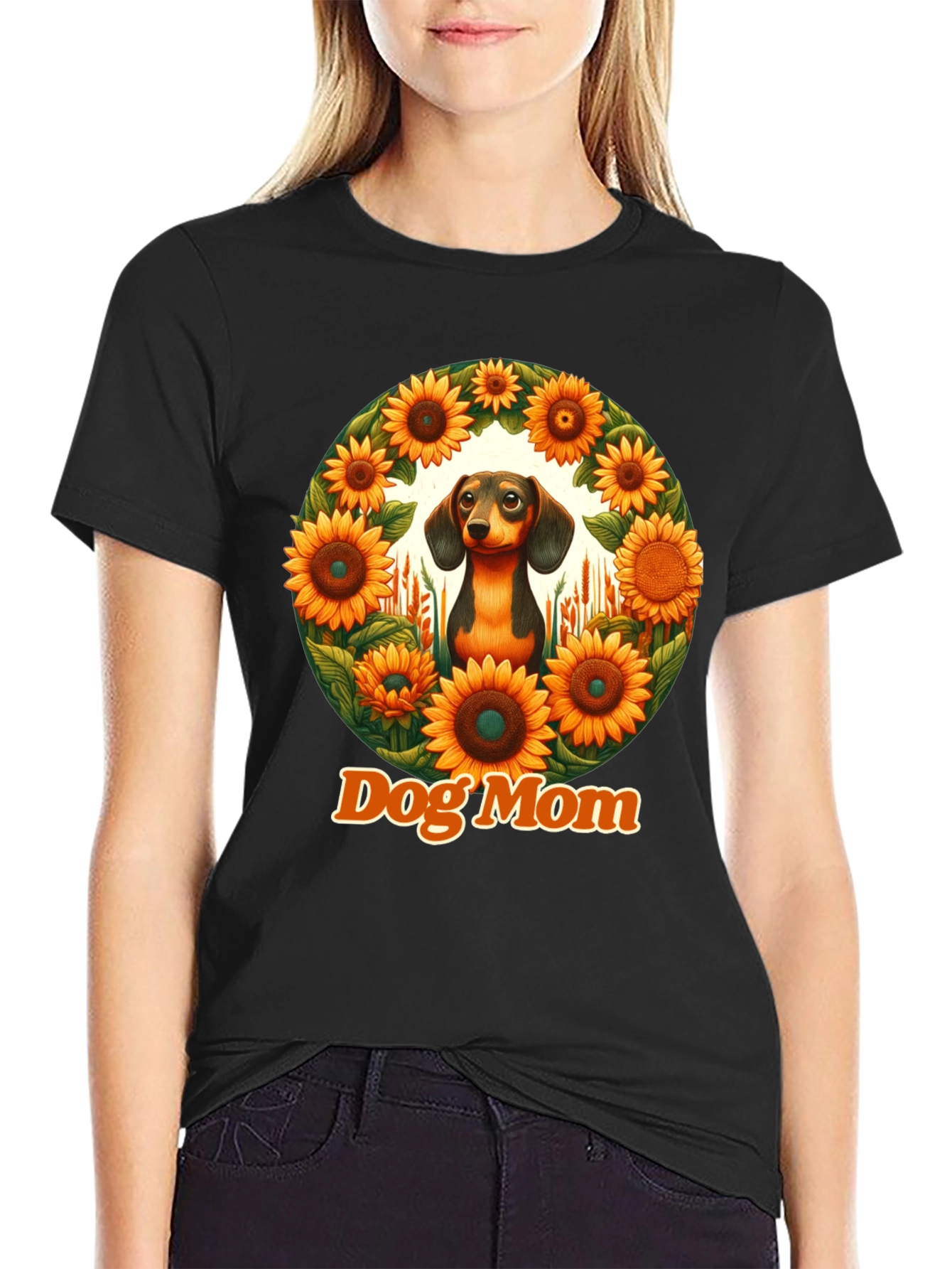 Dog Mom Dachshund Sunflower T-Shirt
