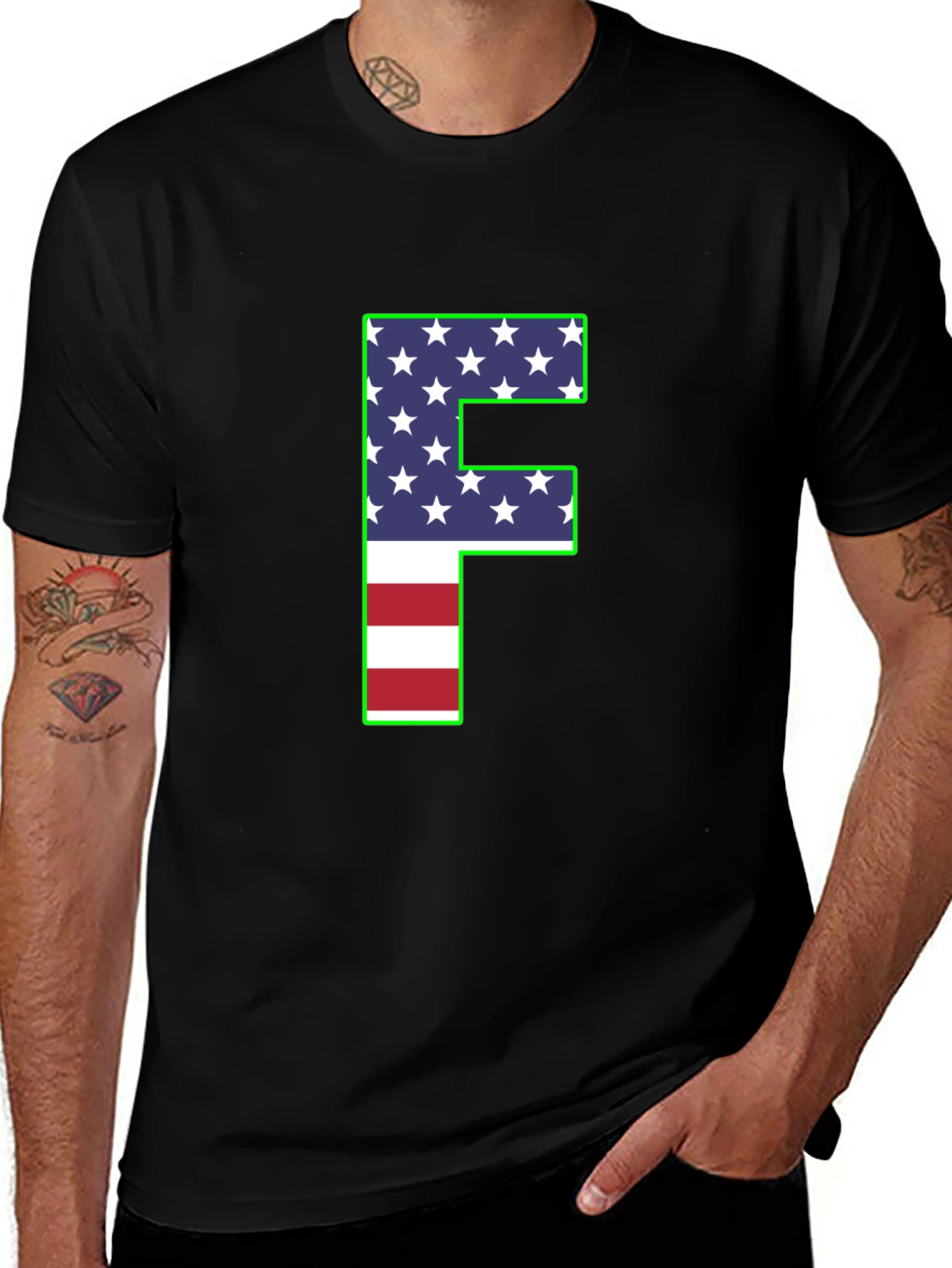 Patriotic Letter F T-Shirt - American Flag Design