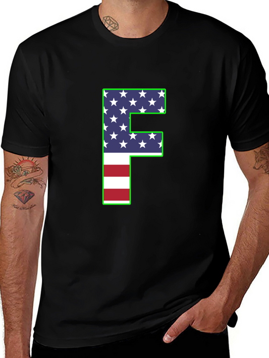Patriotic Letter F T-Shirt - American Flag Design