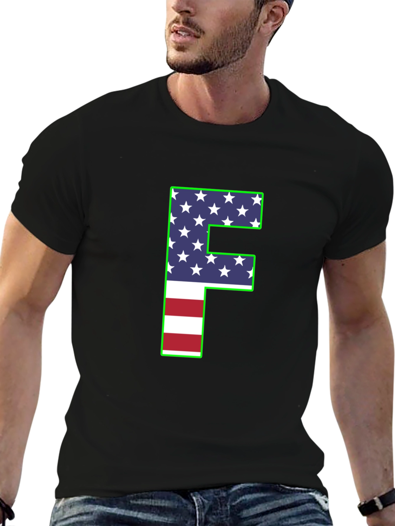 Patriotic Letter F T-Shirt - American Flag Design