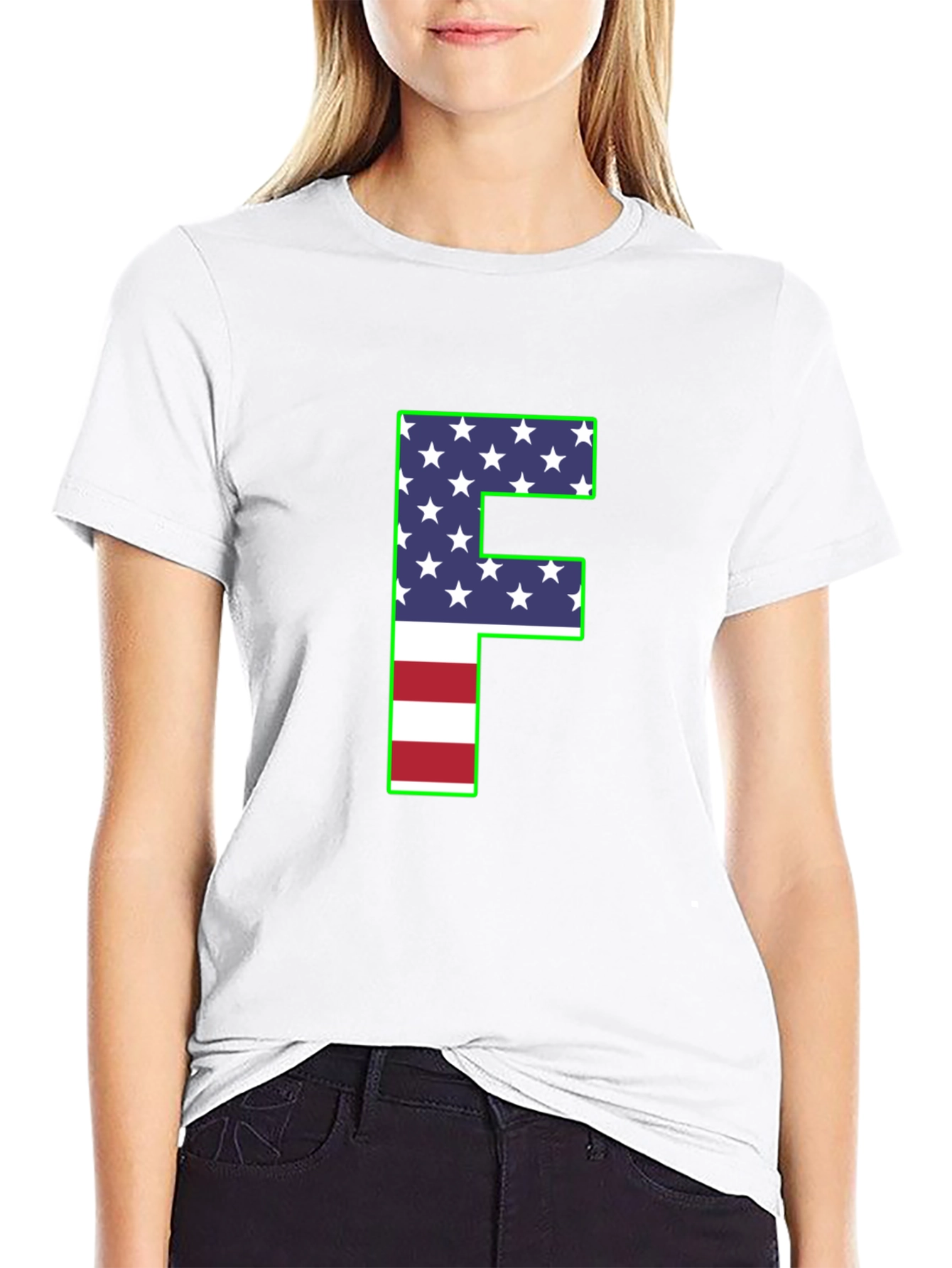 Patriotic Letter F T-Shirt - American Flag Design