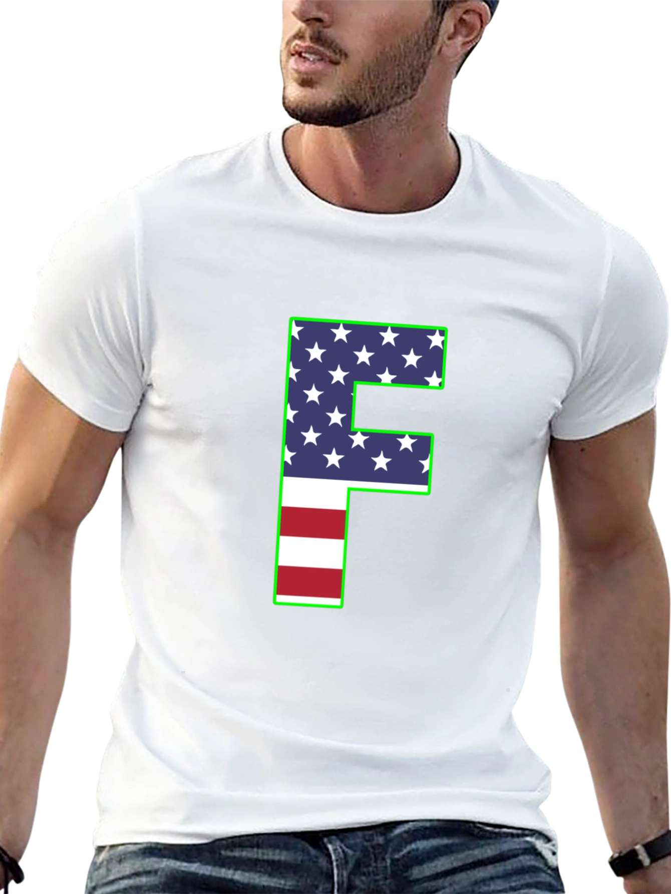 Patriotic Letter F T-Shirt - American Flag Design