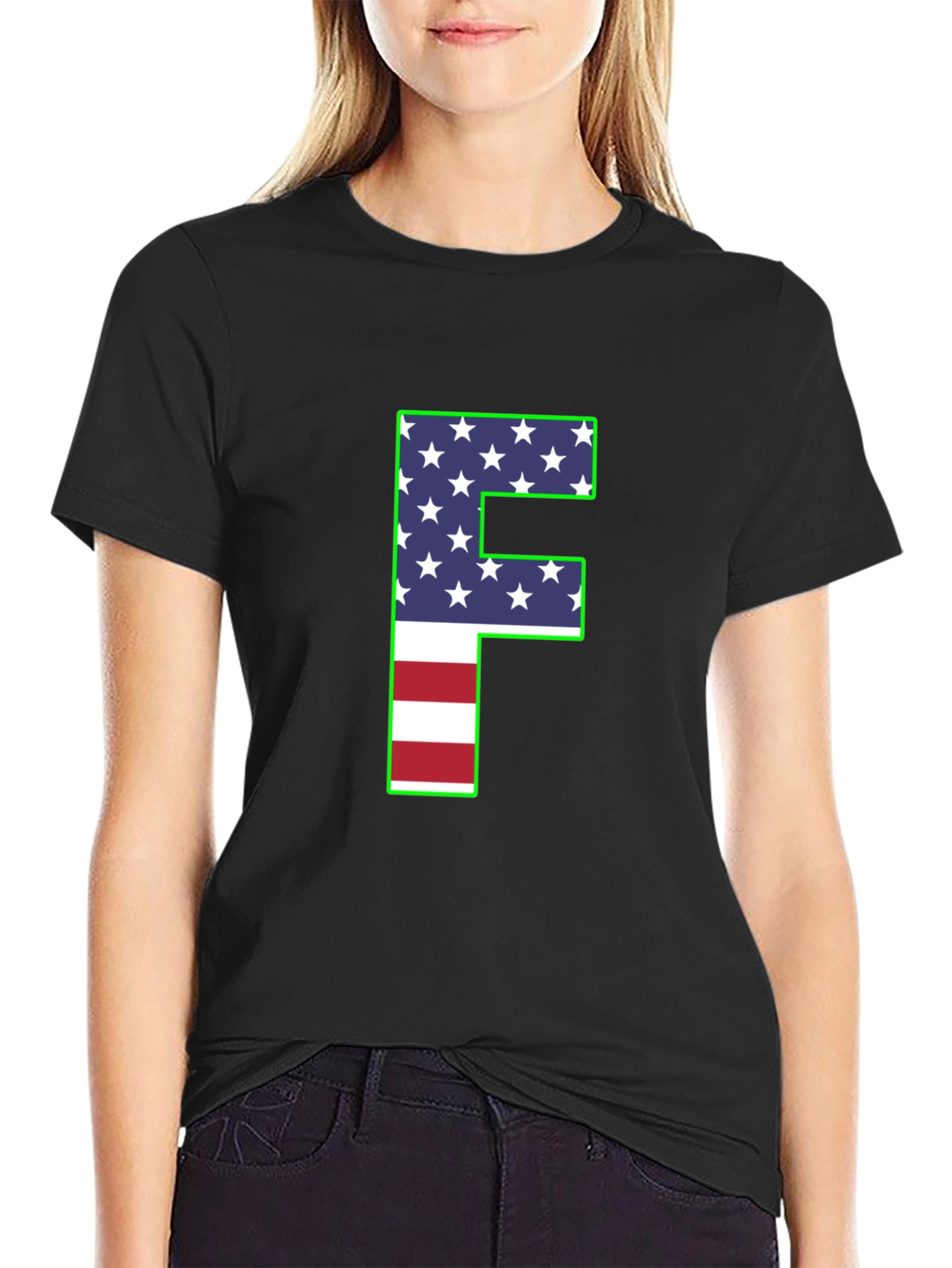 Patriotic Letter F T-Shirt - American Flag Design
