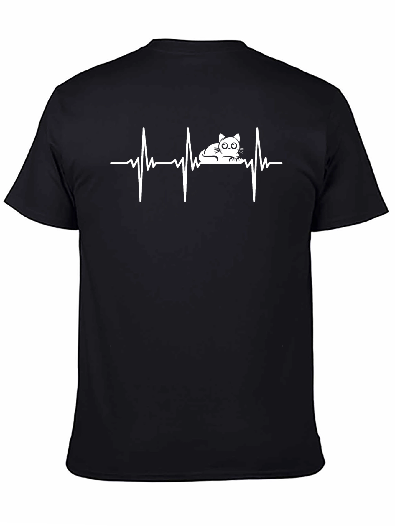 Cat ECG Heartbeat T-Shirt - Black Cotton Tee