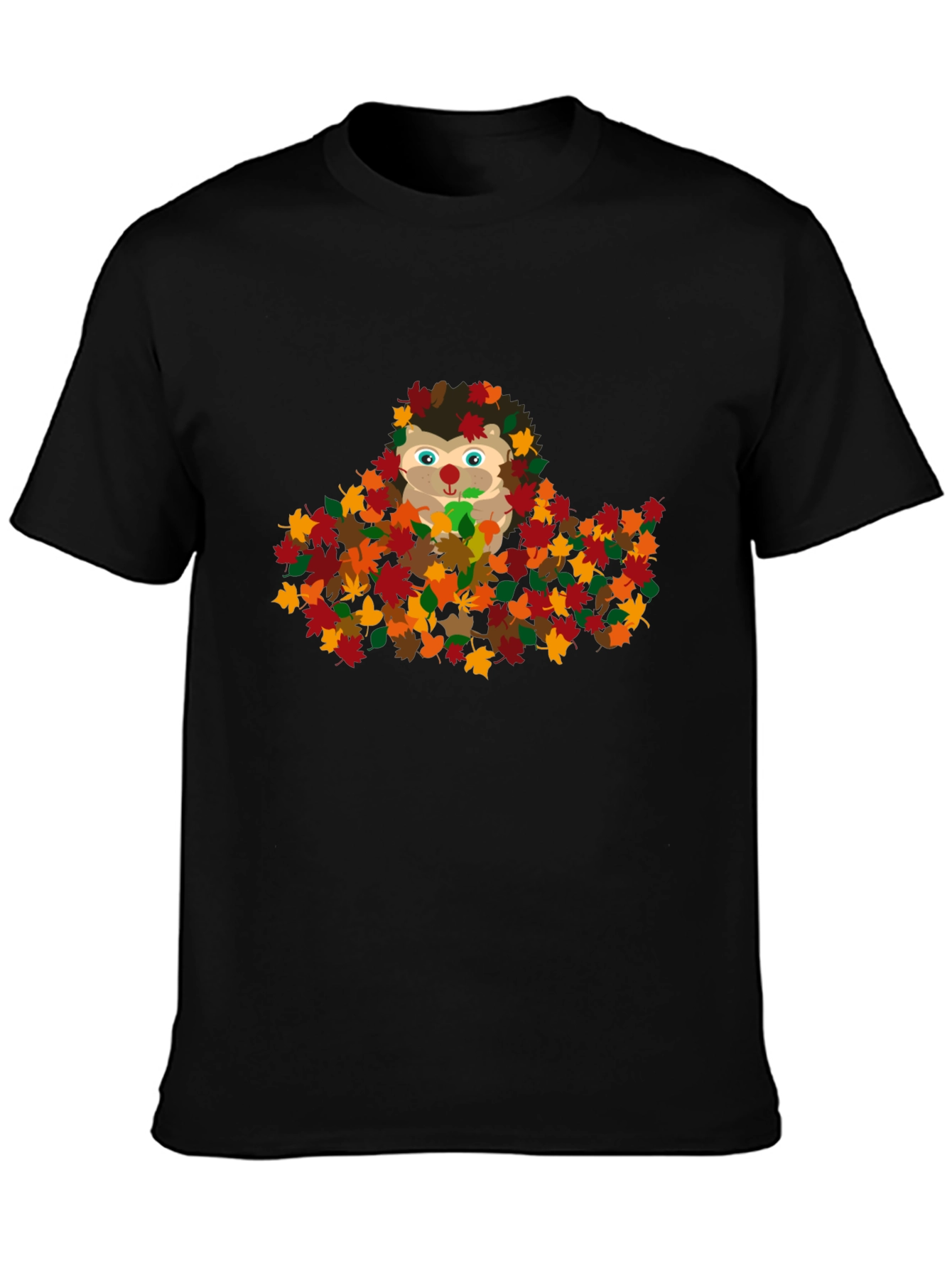 Cute Hedgehog in Fall Leaves Graphic T-Shirt