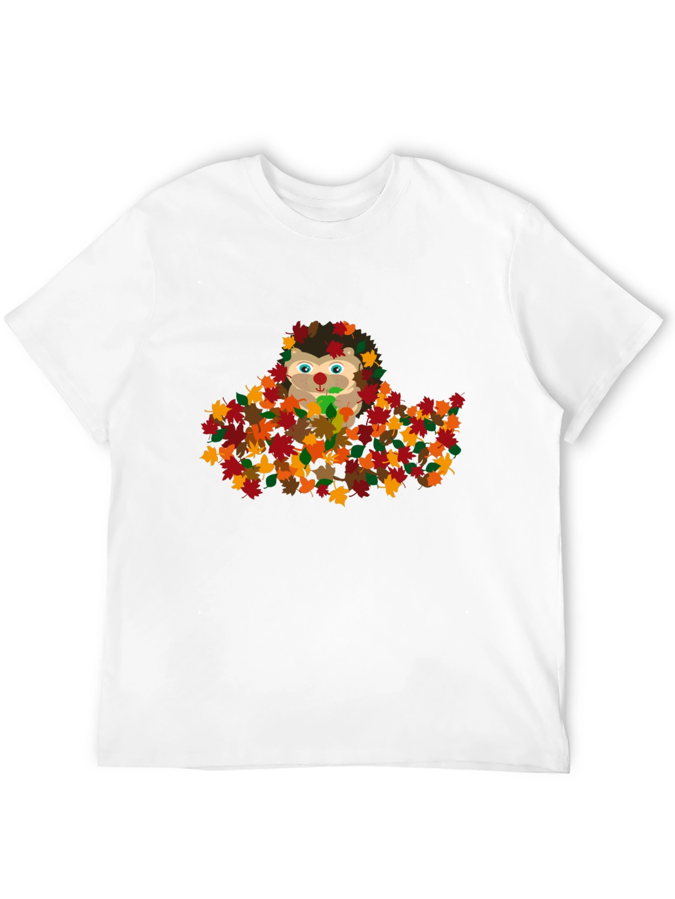 Cute Hedgehog in Fall Leaves Graphic T-Shirt