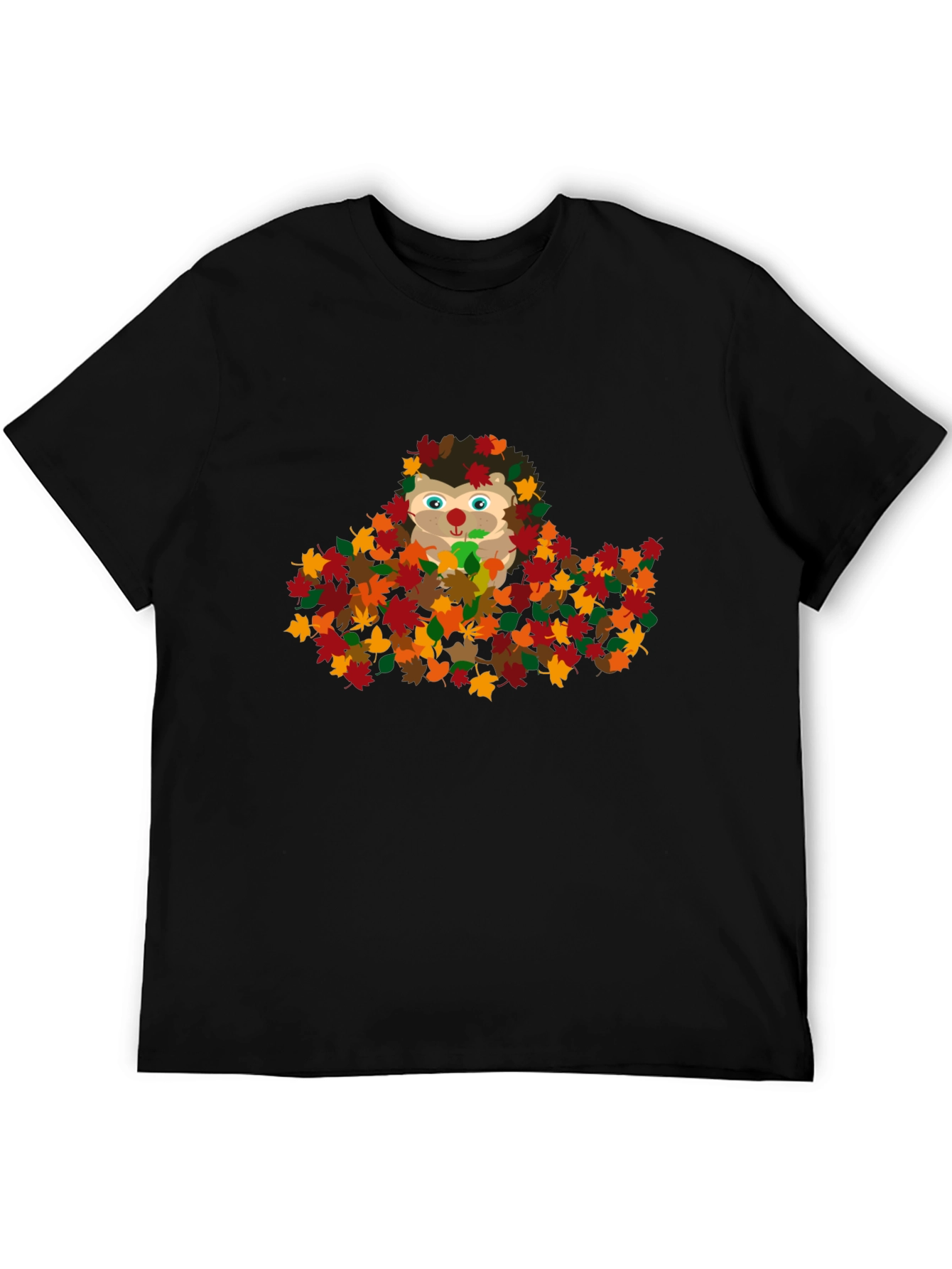Cute Hedgehog in Fall Leaves Graphic T-Shirt