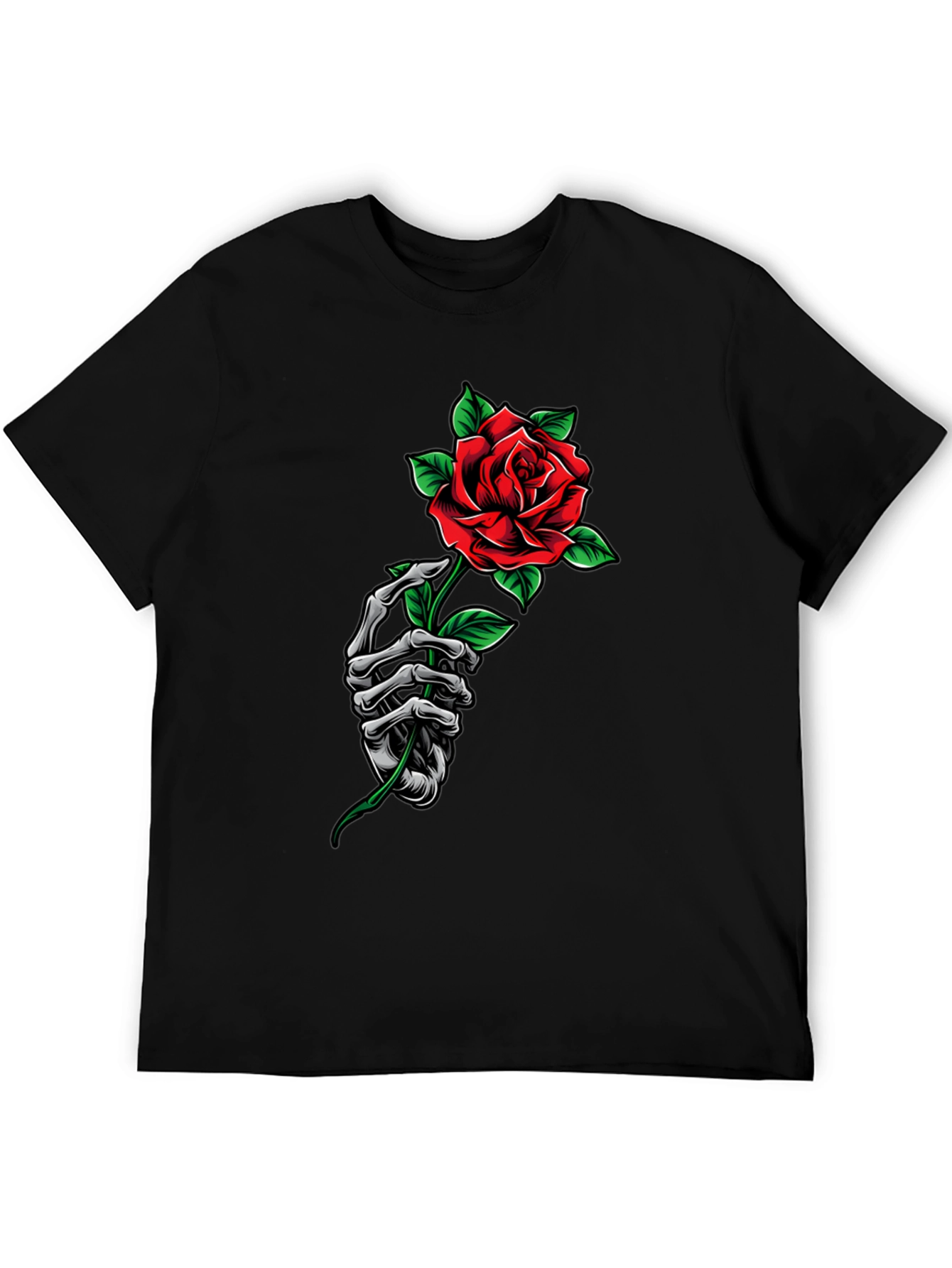 Rose Skeleton Hand Graphic Tee - Dark Aesthetic