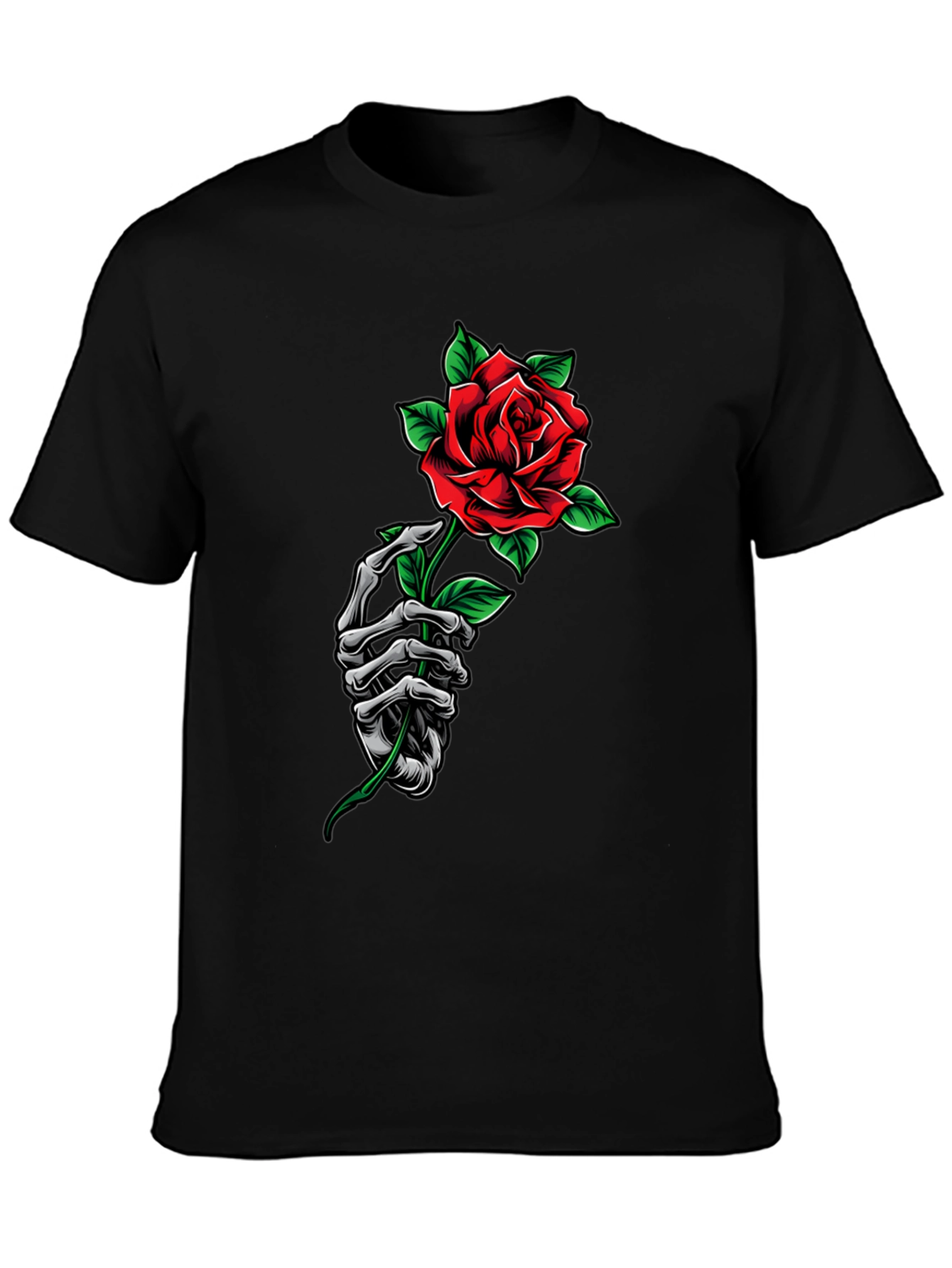 Rose Skeleton Hand Graphic Tee - Dark Aesthetic