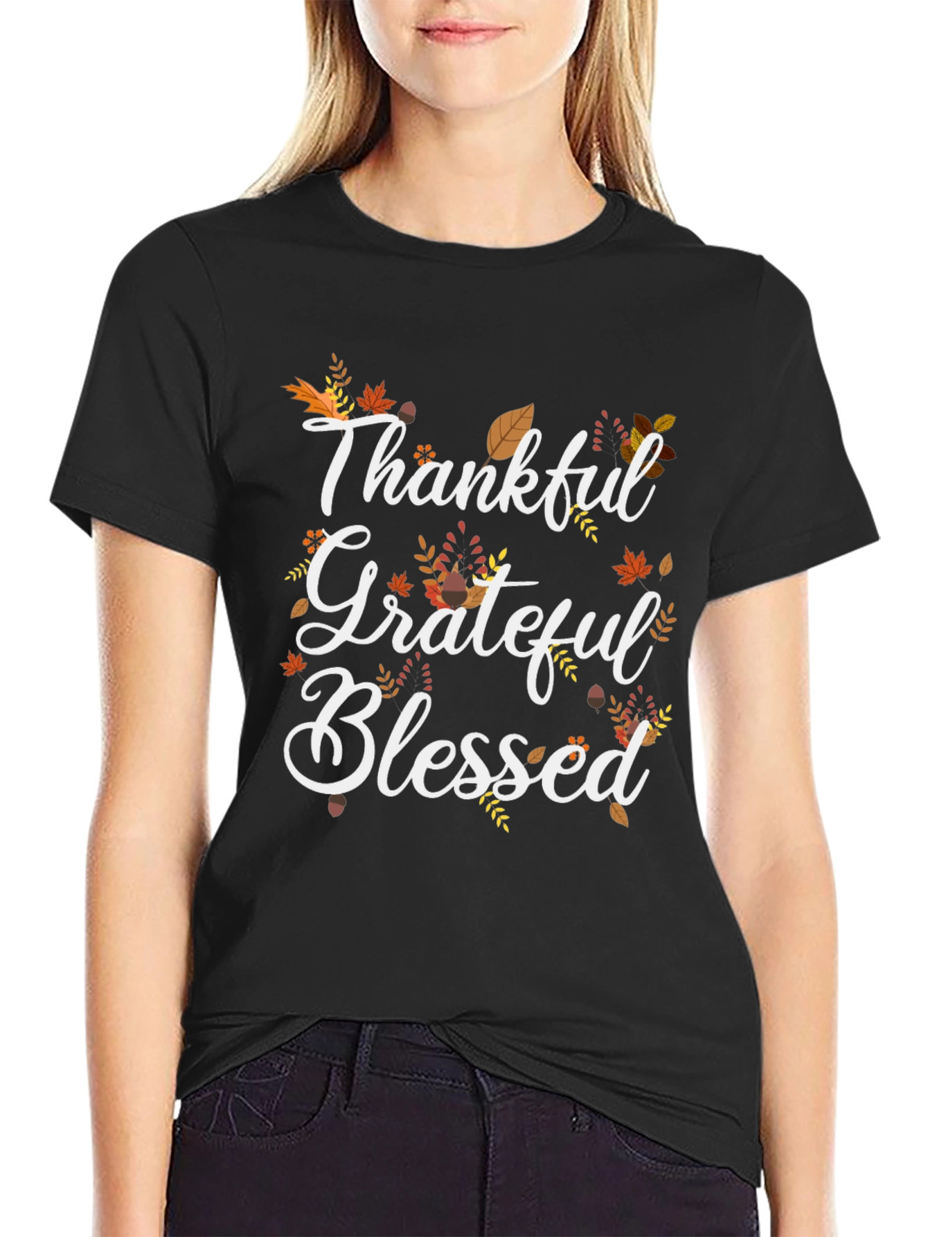 Thankful Grateful Blessed T-Shirt Fall Thanksgiving Tee