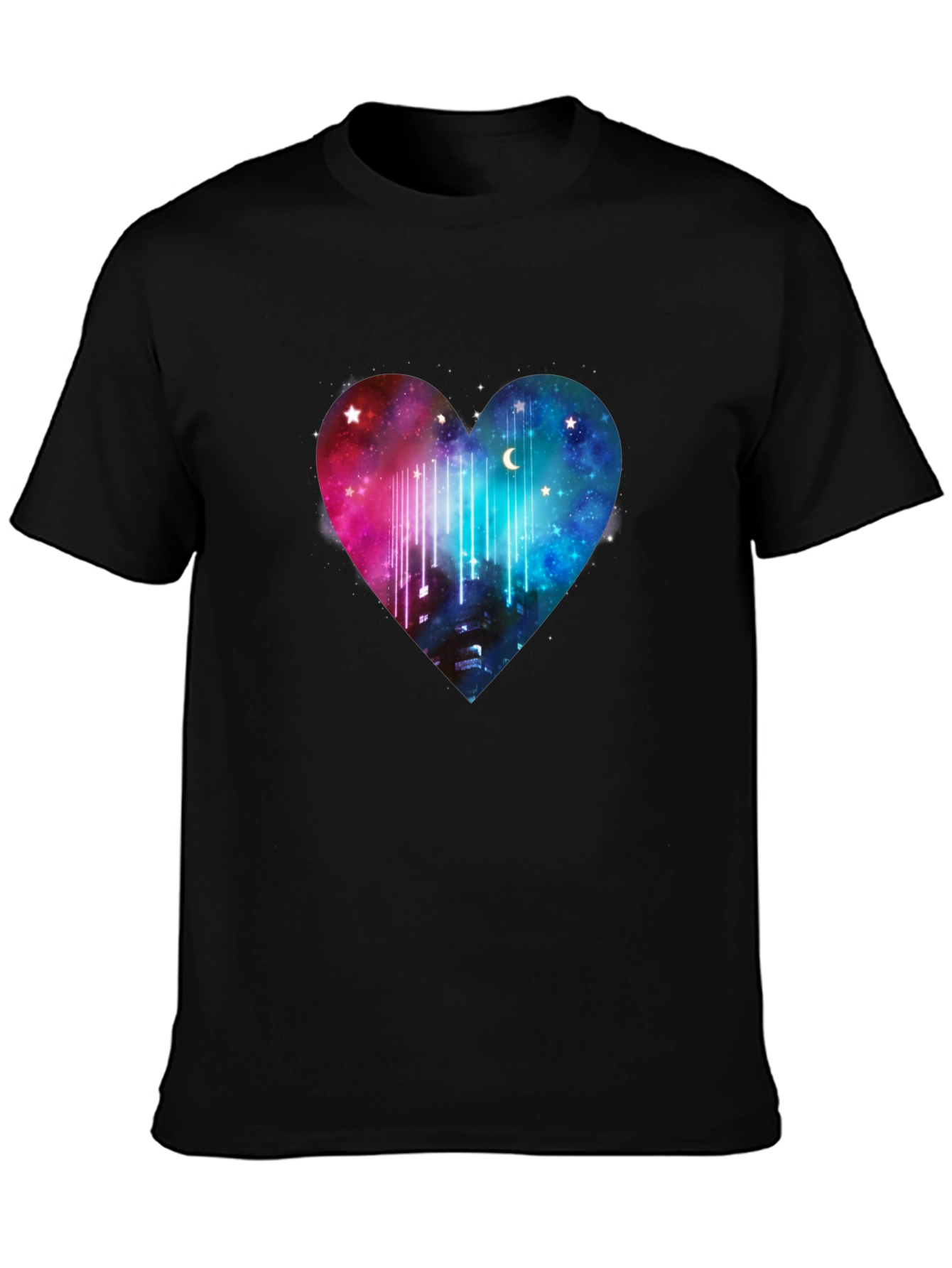 Galaxy Heart Graphic Tee - Black Cotton T-Shirt