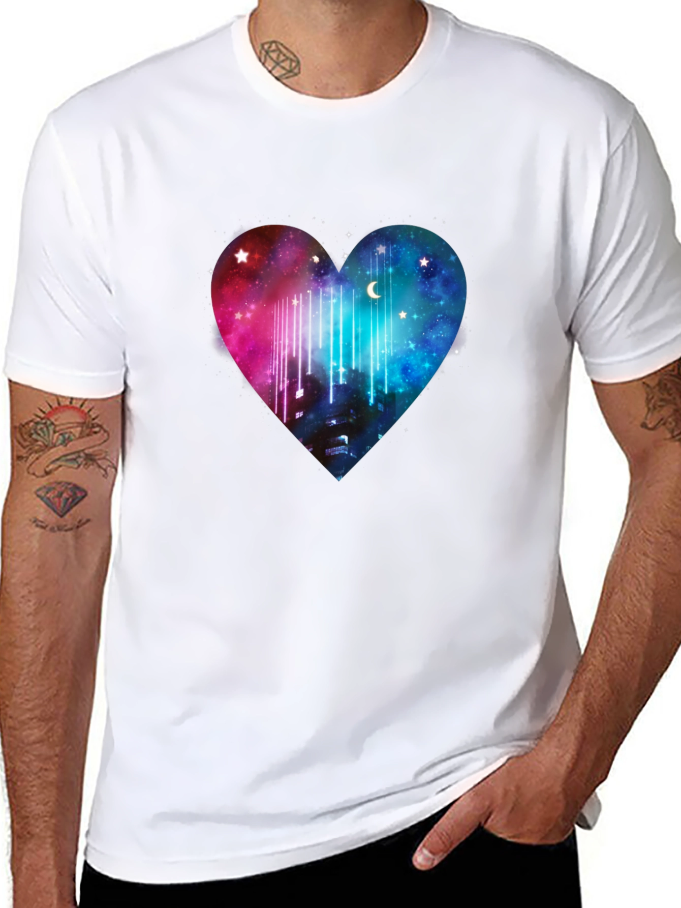 Galaxy Heart Graphic Tee - Black Cotton T-Shirt