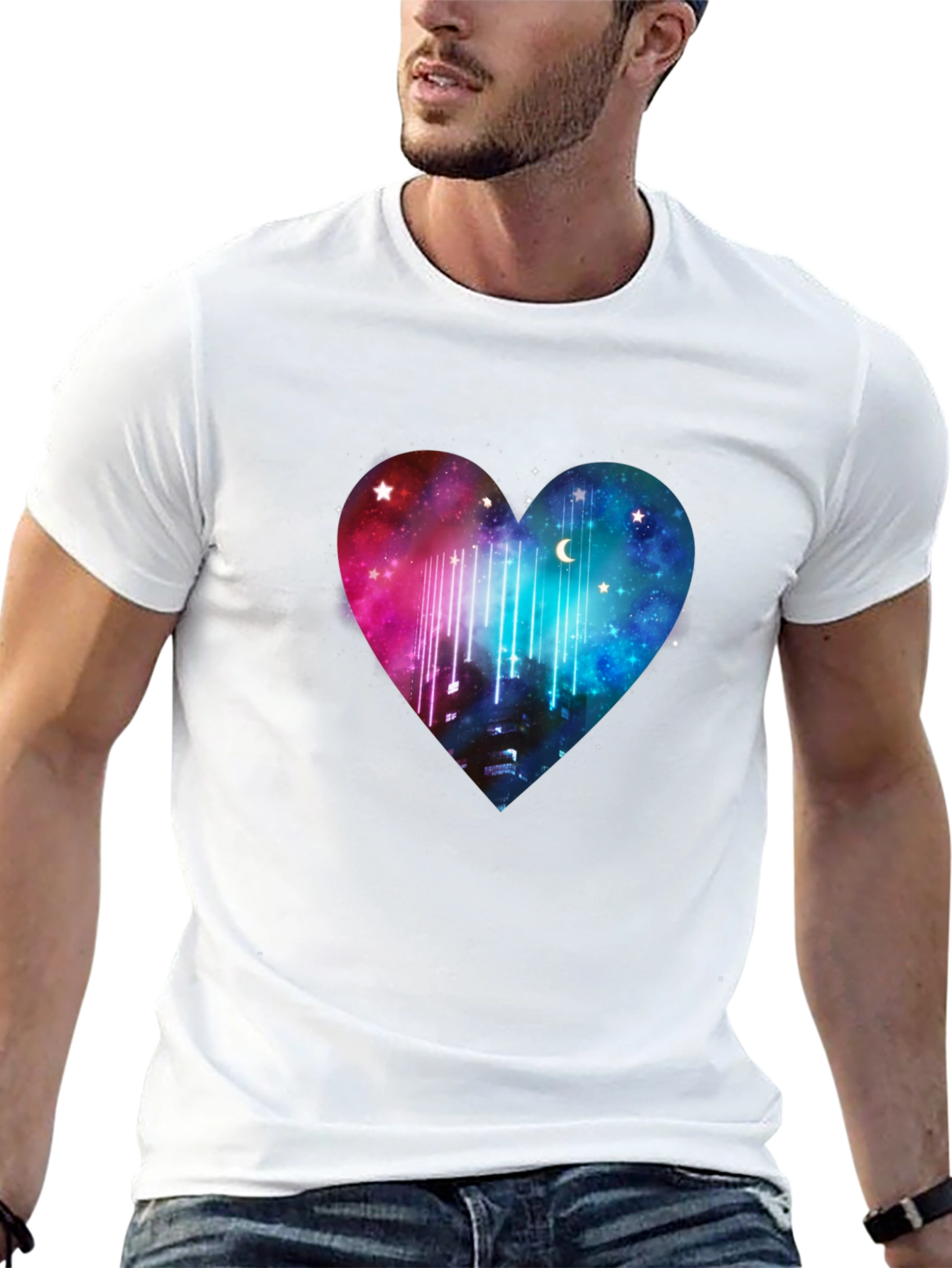 Galaxy Heart Graphic Tee - Black Cotton T-Shirt