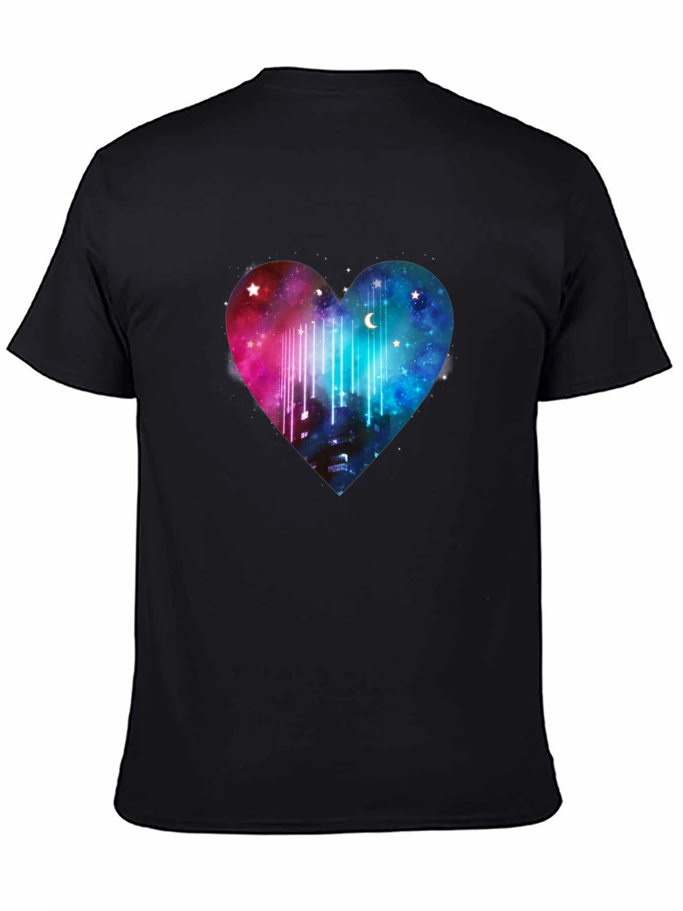 Galaxy Heart Graphic Tee - Black Cotton T-Shirt