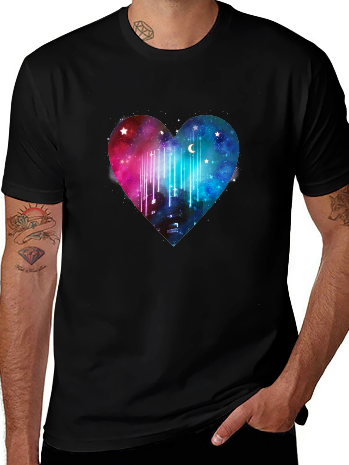 Galaxy Heart Graphic Tee - Black Cotton T-Shirt