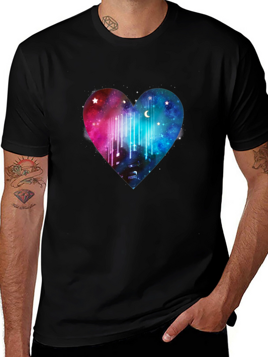 Galaxy Heart Graphic Tee - Black Cotton T-Shirt
