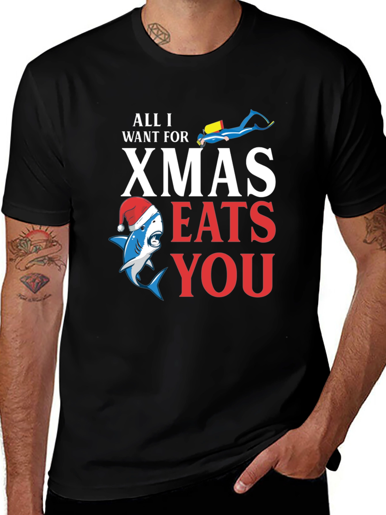 Funny Christmas Shark Eats You T-Shirt
