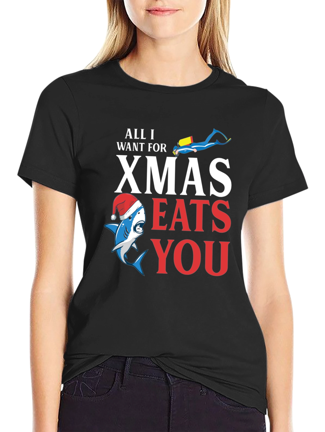 Funny Christmas Shark Eats You T-Shirt