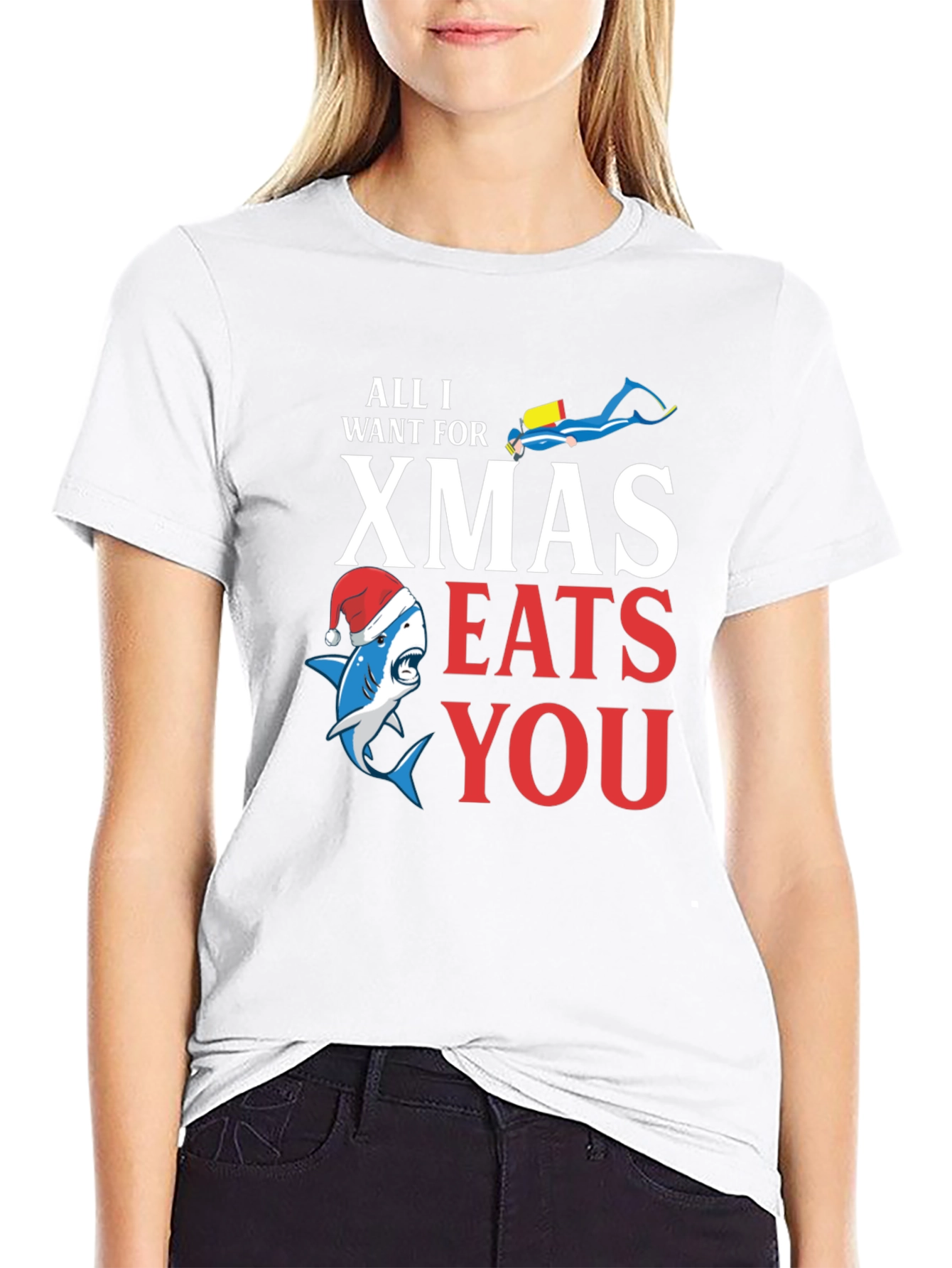 Funny Christmas Shark Eats You T-Shirt