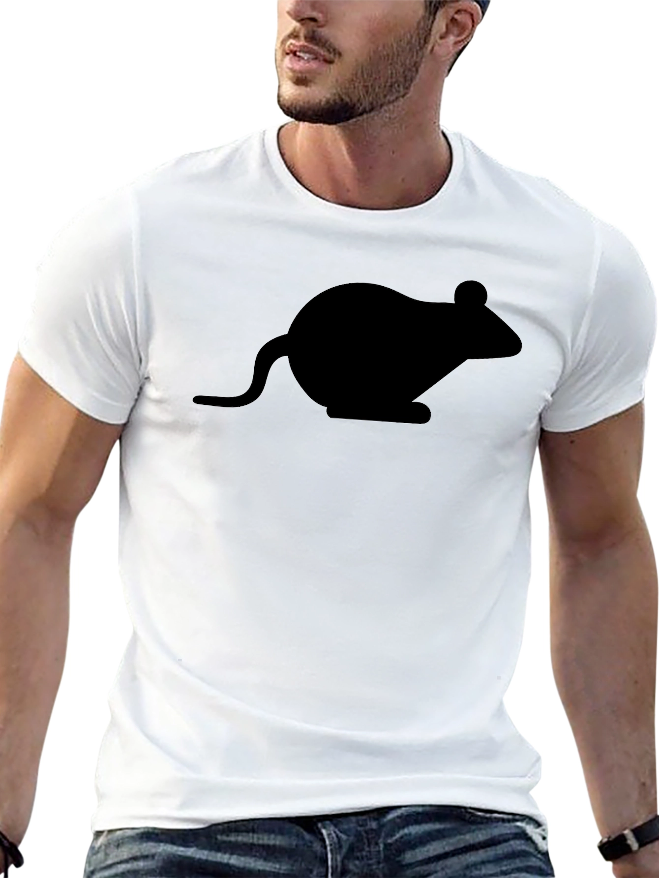 Black T-Shirt with Mouse Graphic - Unisex Casual Wear