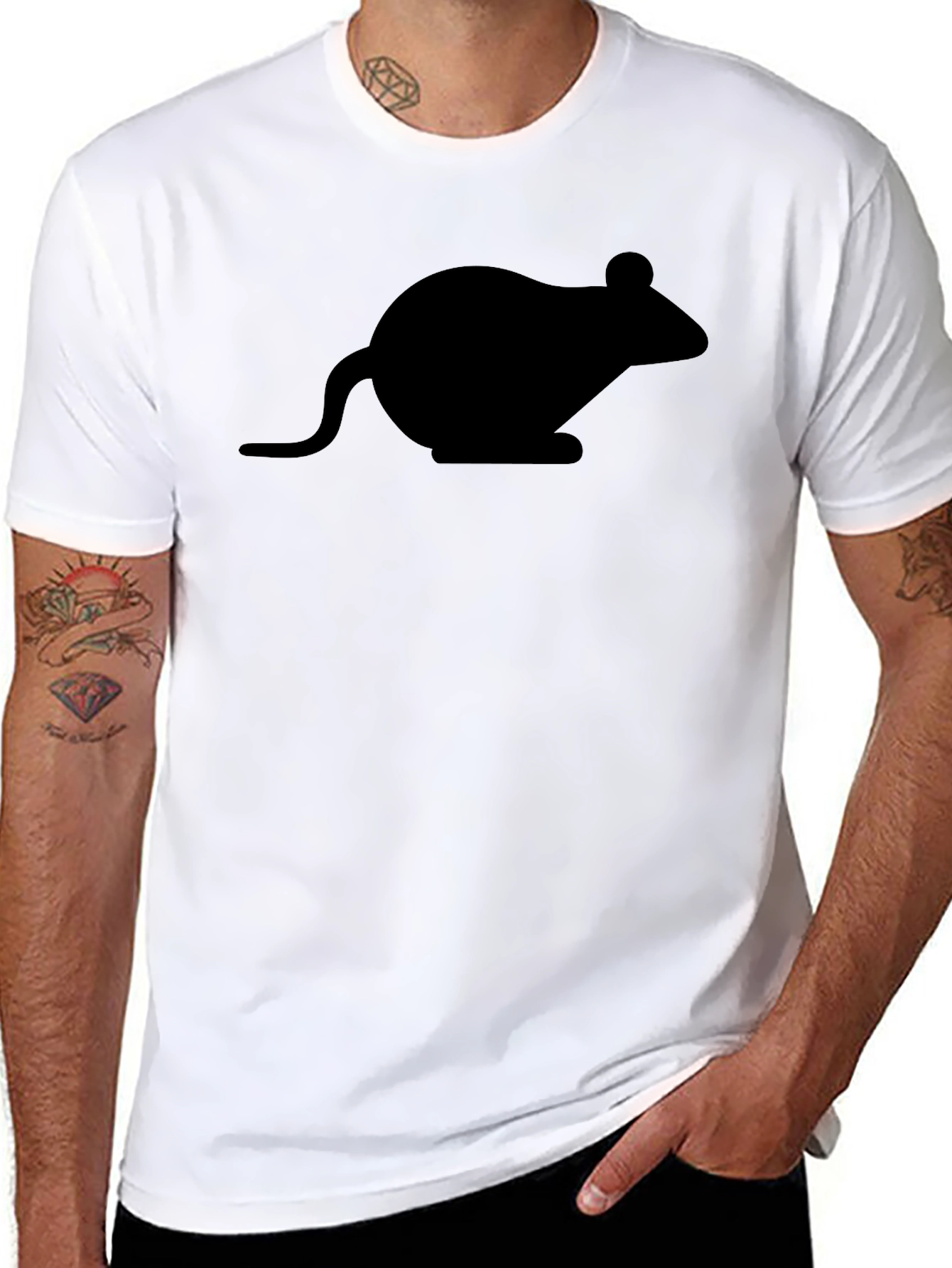 Black T-Shirt with Mouse Graphic - Unisex Casual Wear